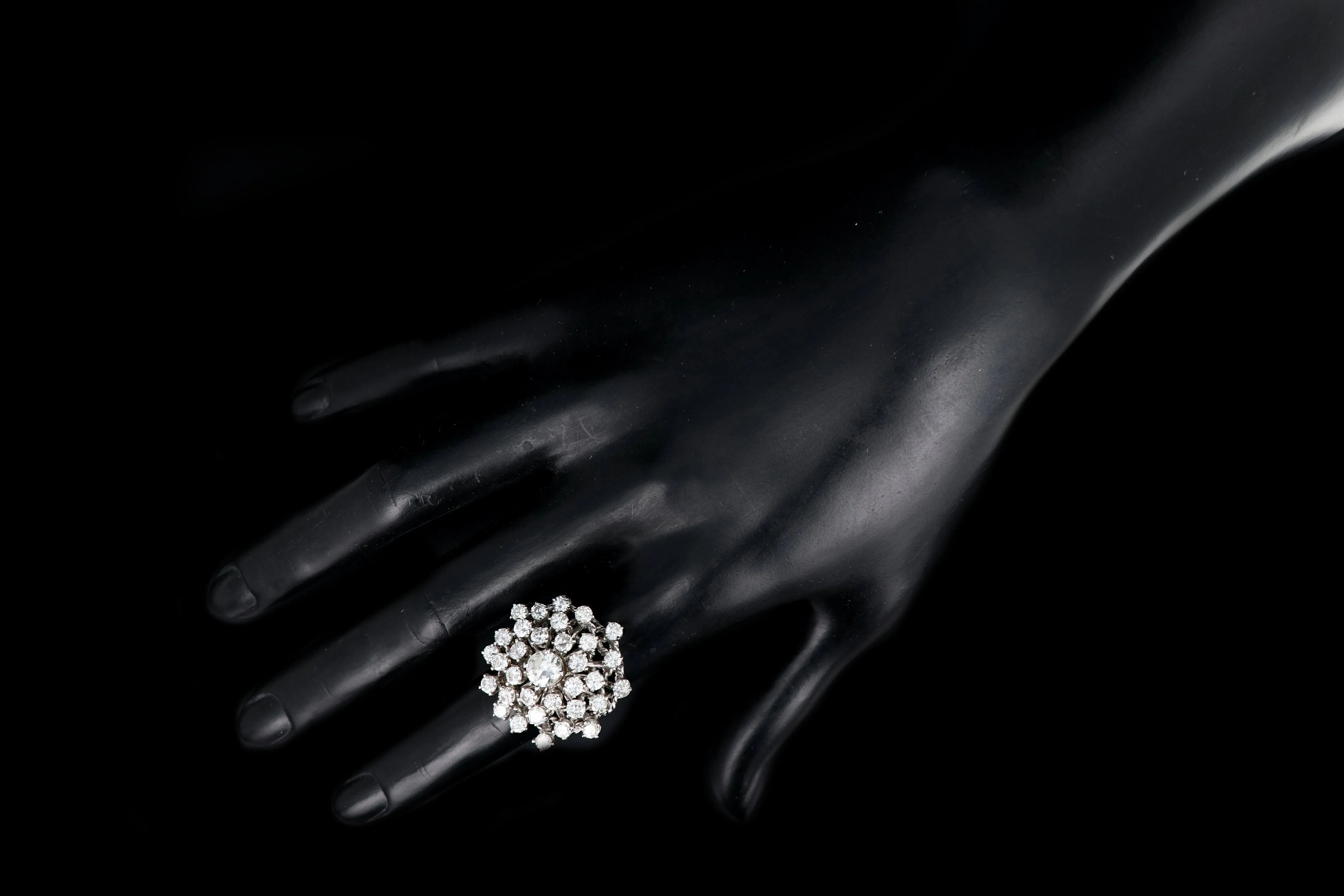 Retro 14K White Gold 5 CTW Diamond Starburst Dome Ring