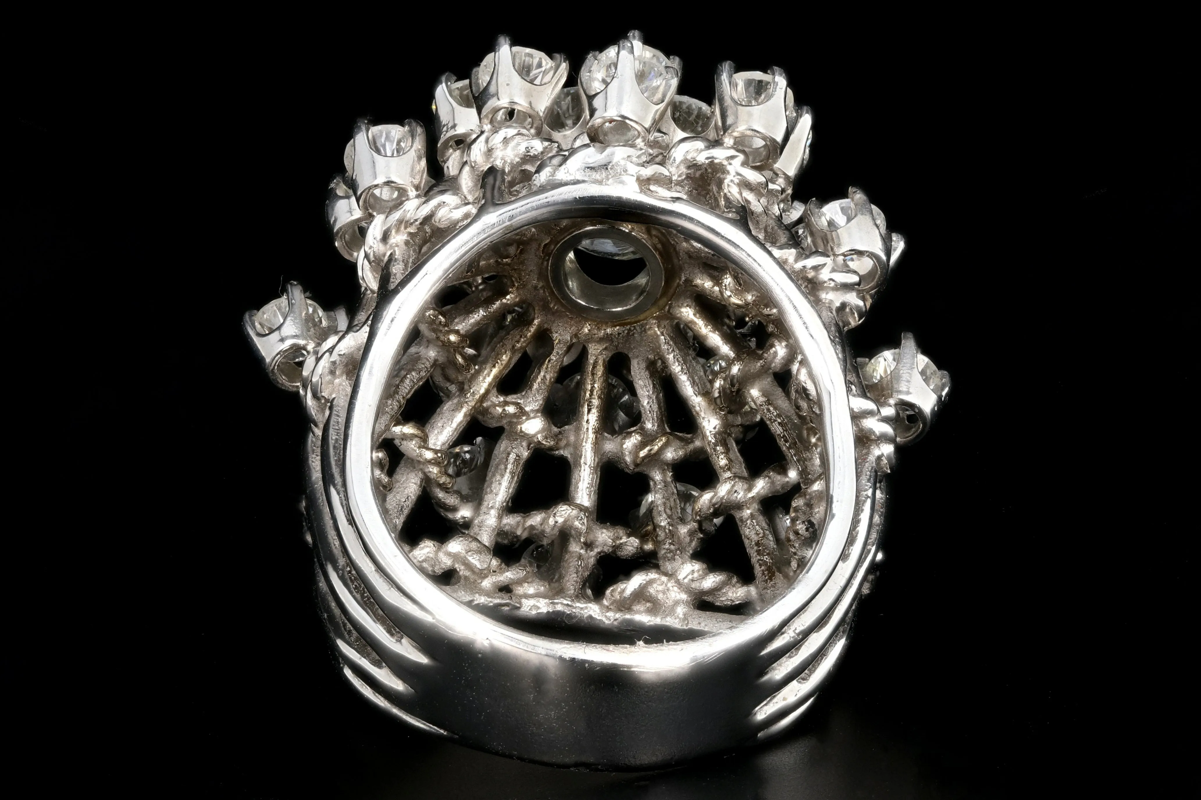 Retro 14K White Gold 5 CTW Diamond Starburst Dome Ring