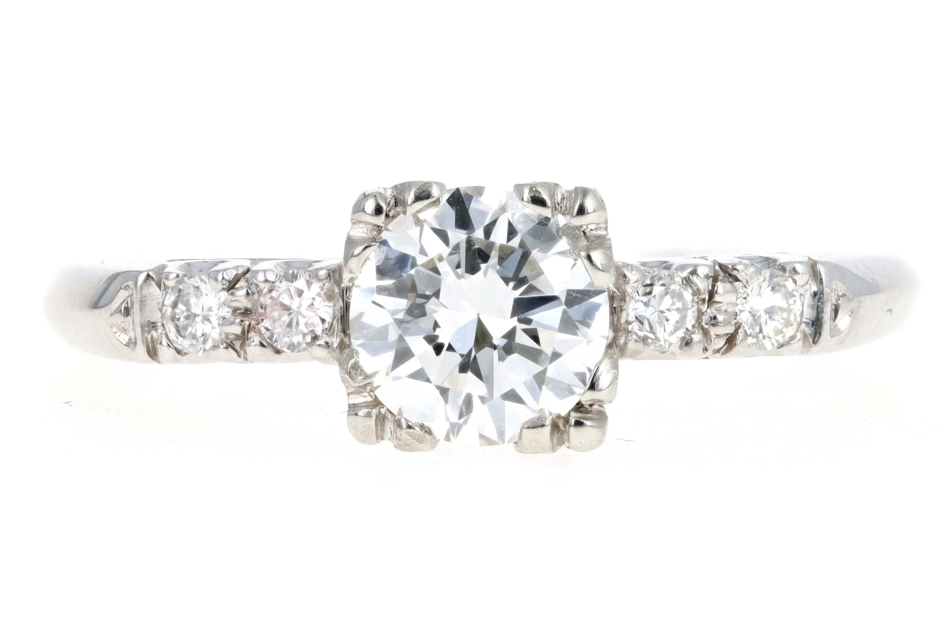 Retro 14K White Gold .80 Carat Round Brilliant Cut Diamond Engagement Ring GIA Certified