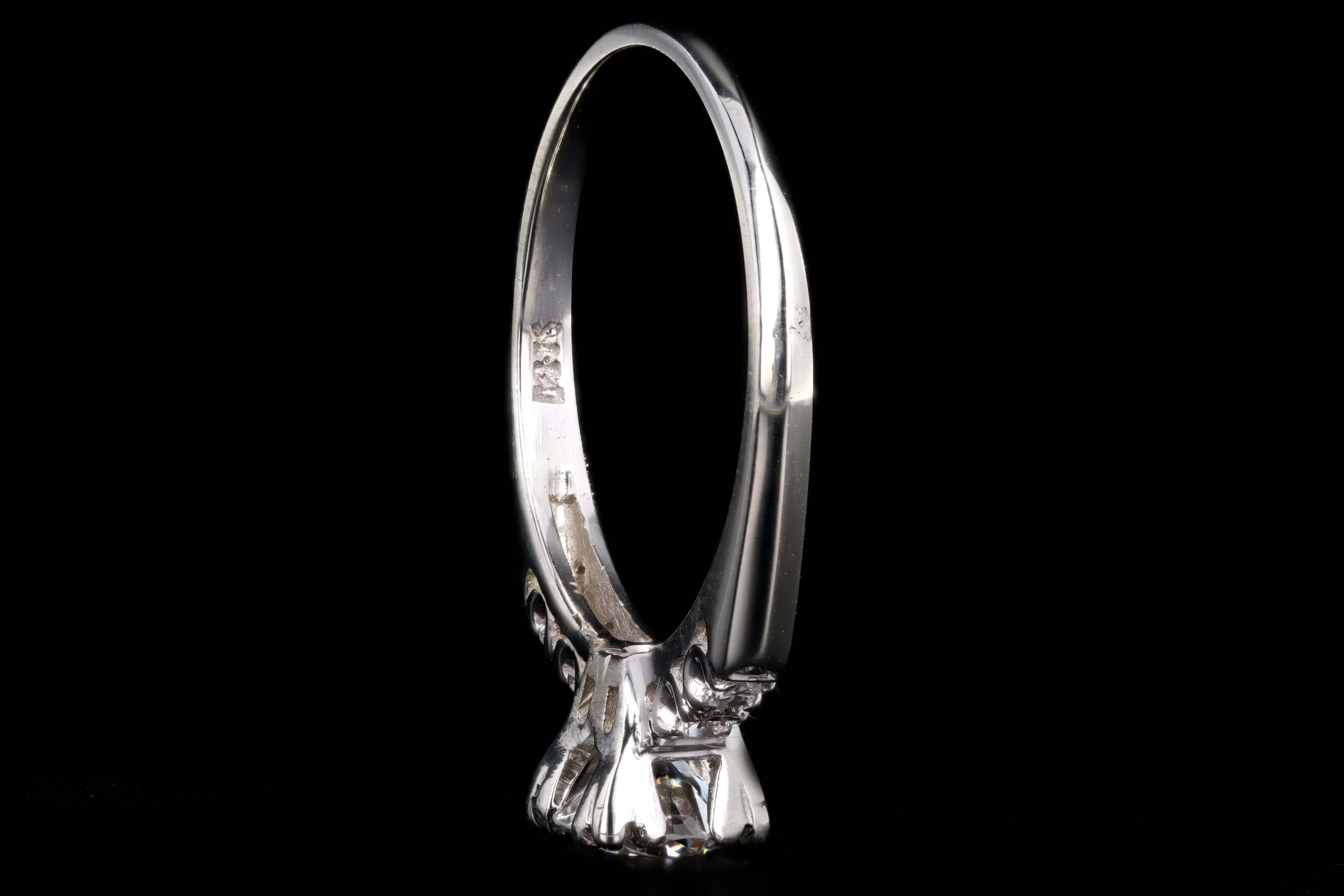 Retro 14K White Gold .80 Carat Round Brilliant Cut Diamond Engagement Ring GIA Certified