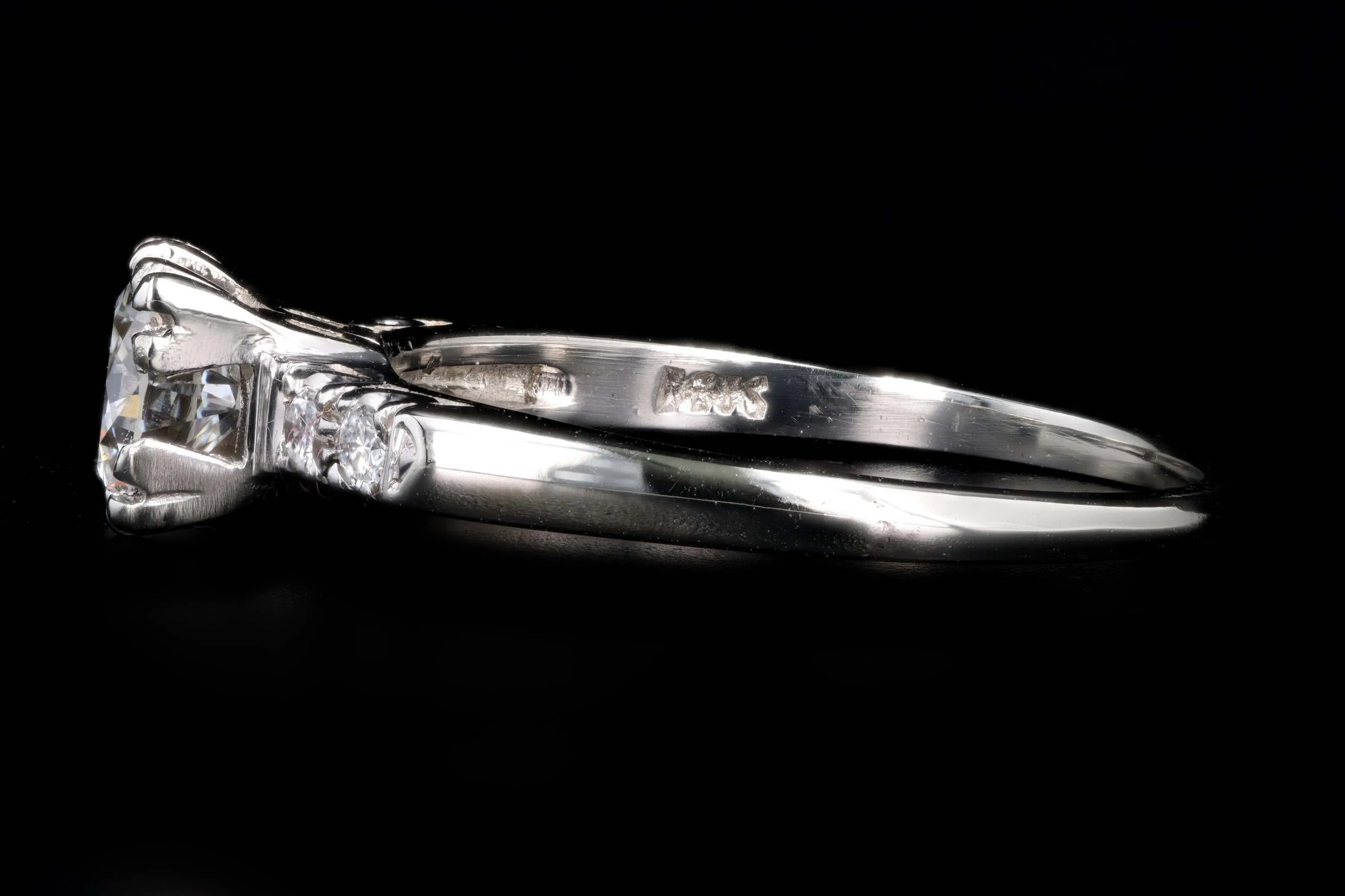 Retro 14K White Gold .80 Carat Round Brilliant Cut Diamond Engagement Ring GIA Certified