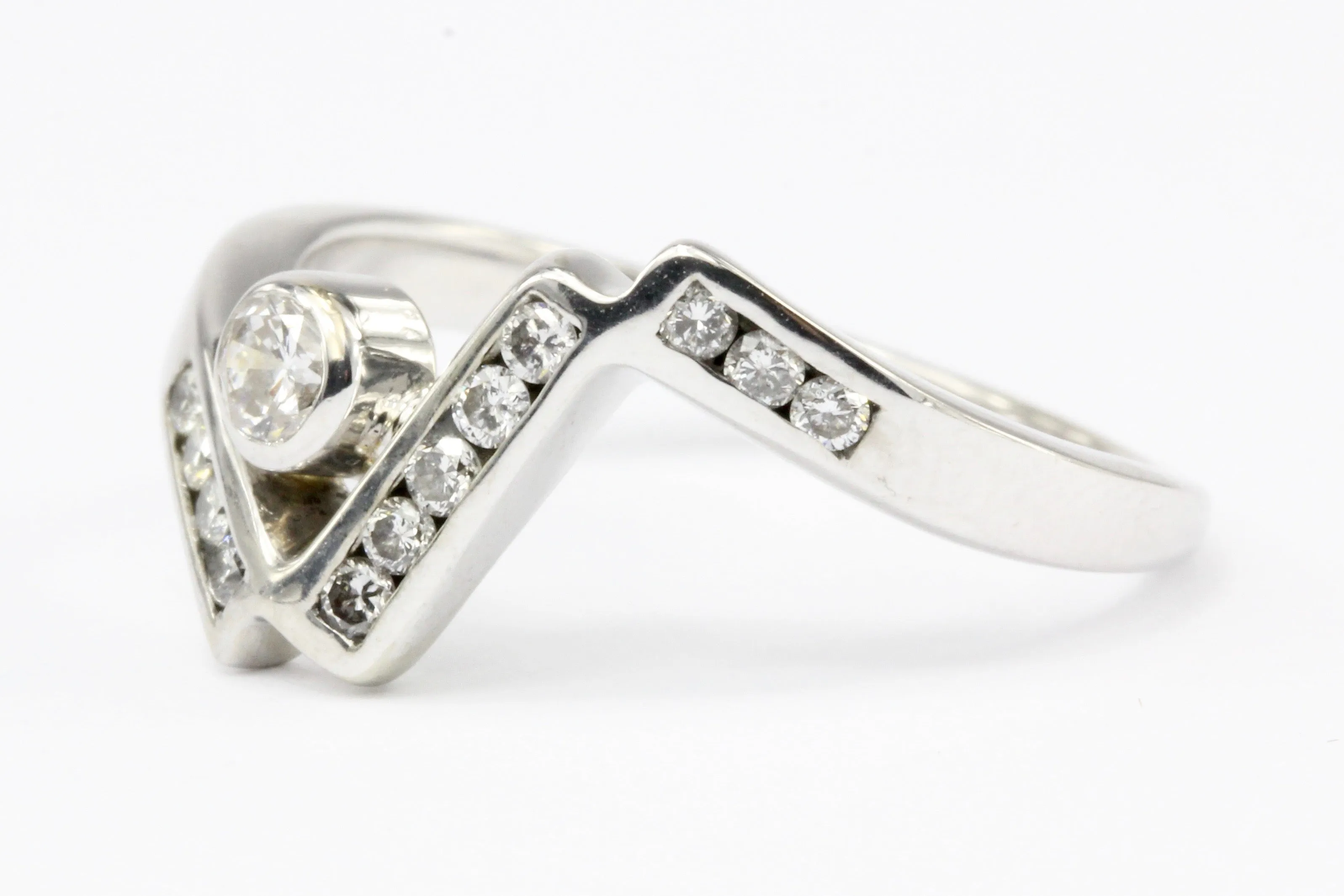 Retro 14K White Gold Asymmetrical Diamond Band Ring Size 6.75