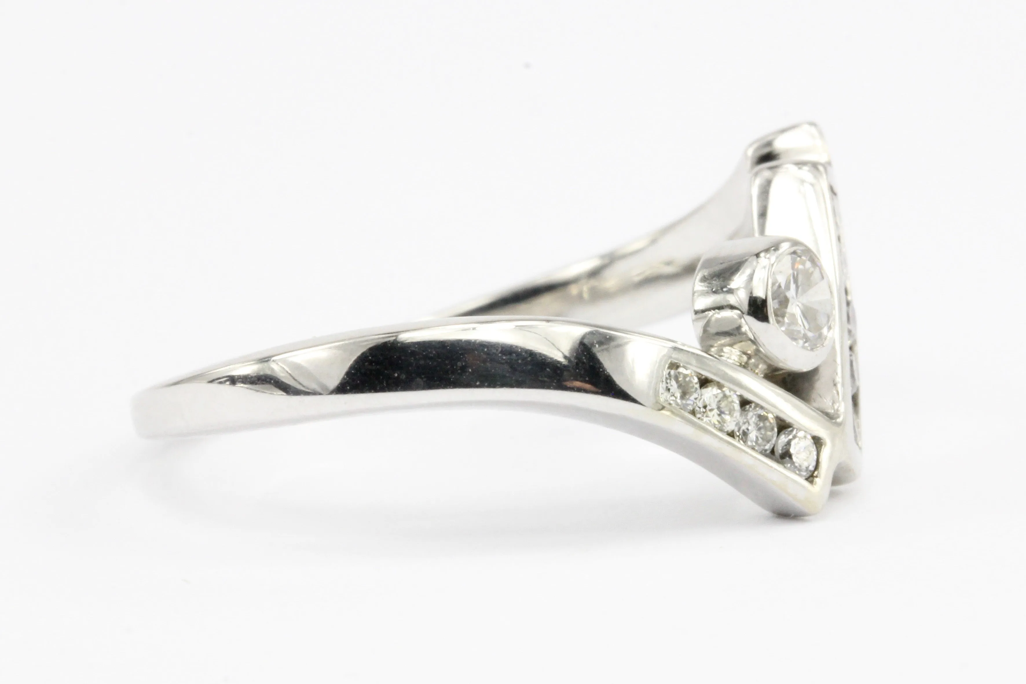 Retro 14K White Gold Asymmetrical Diamond Band Ring Size 6.75