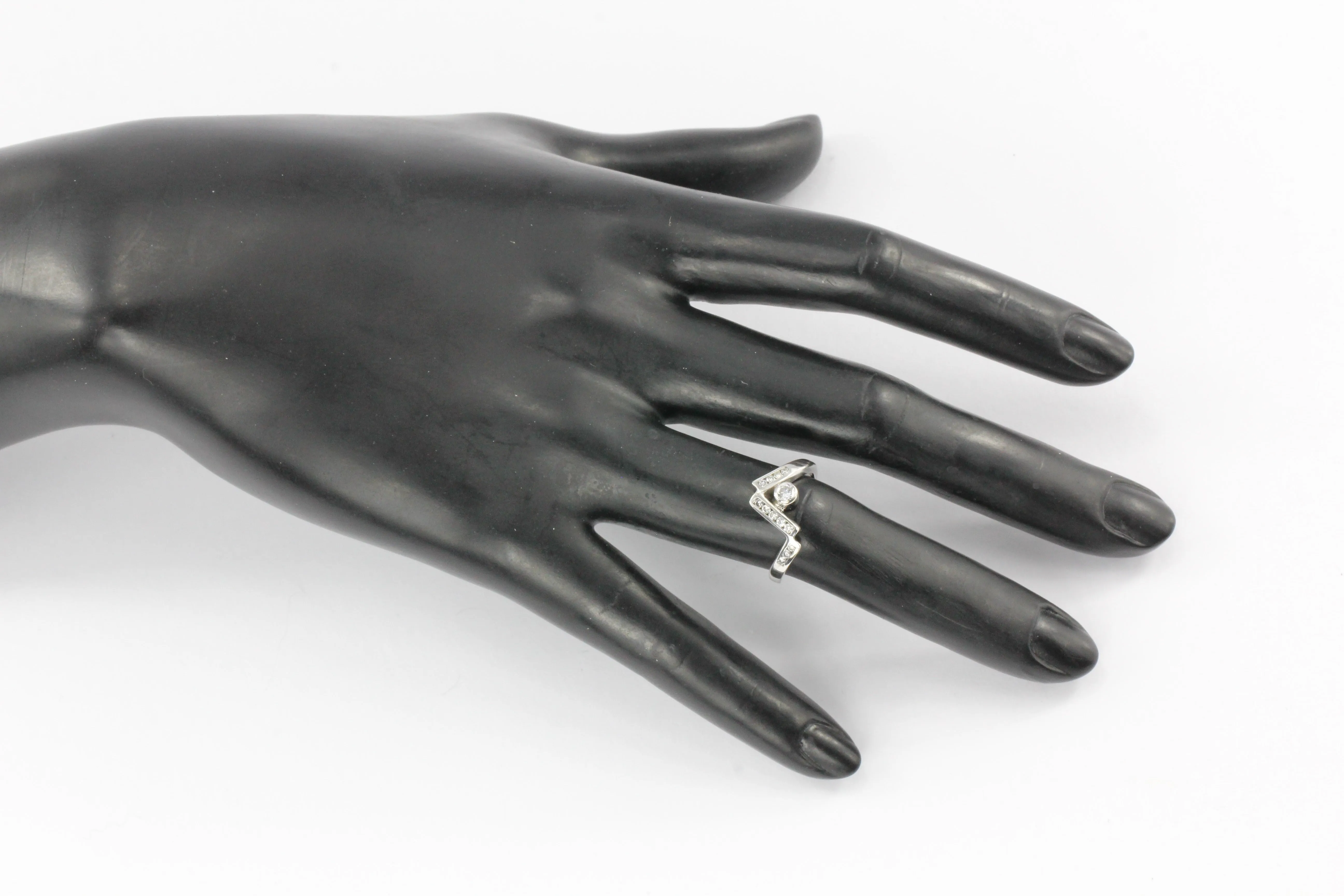 Retro 14K White Gold Asymmetrical Diamond Band Ring Size 6.75