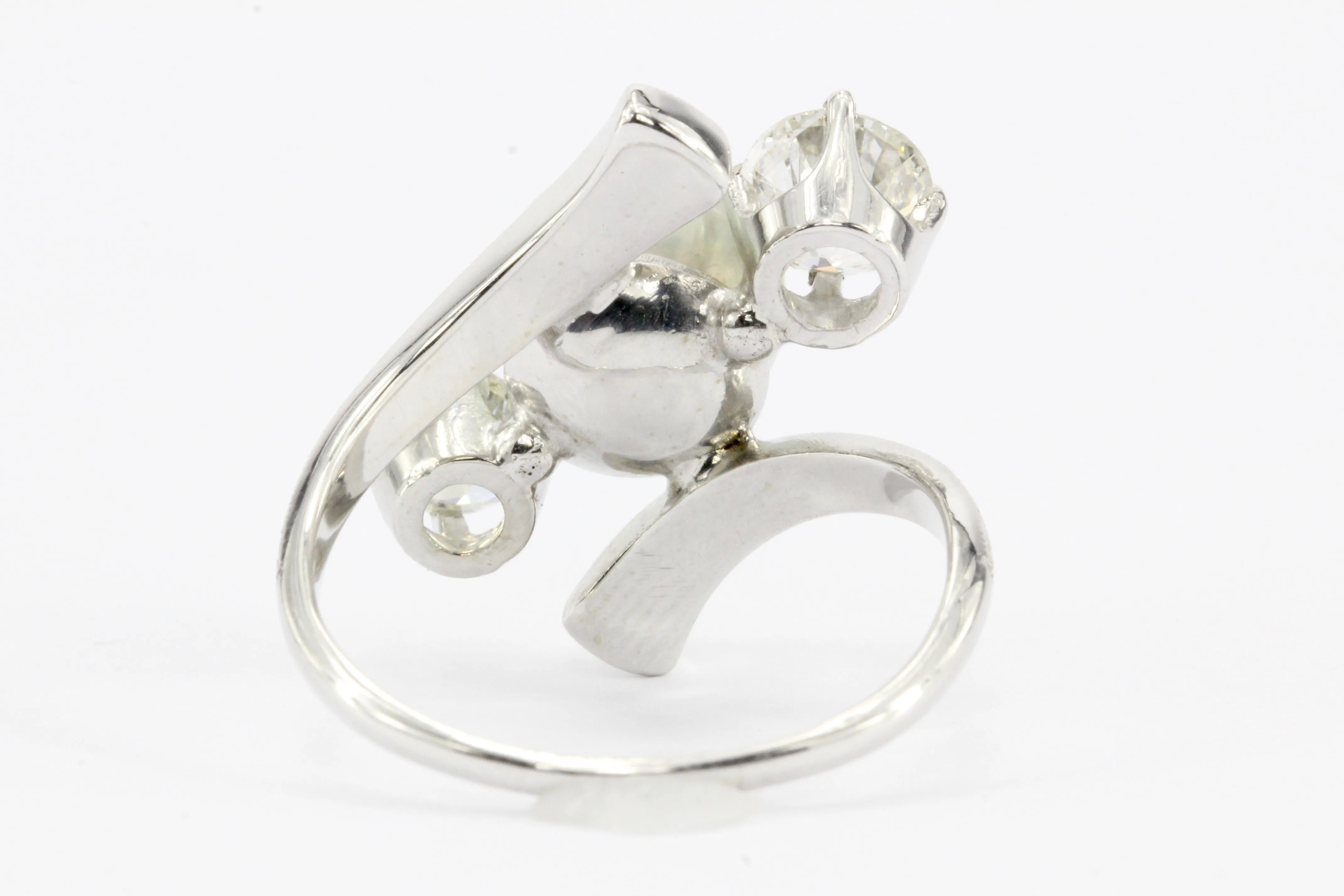 Retro 14K White Gold Old European Diamond & 8.6mm Silver Pearl Ring