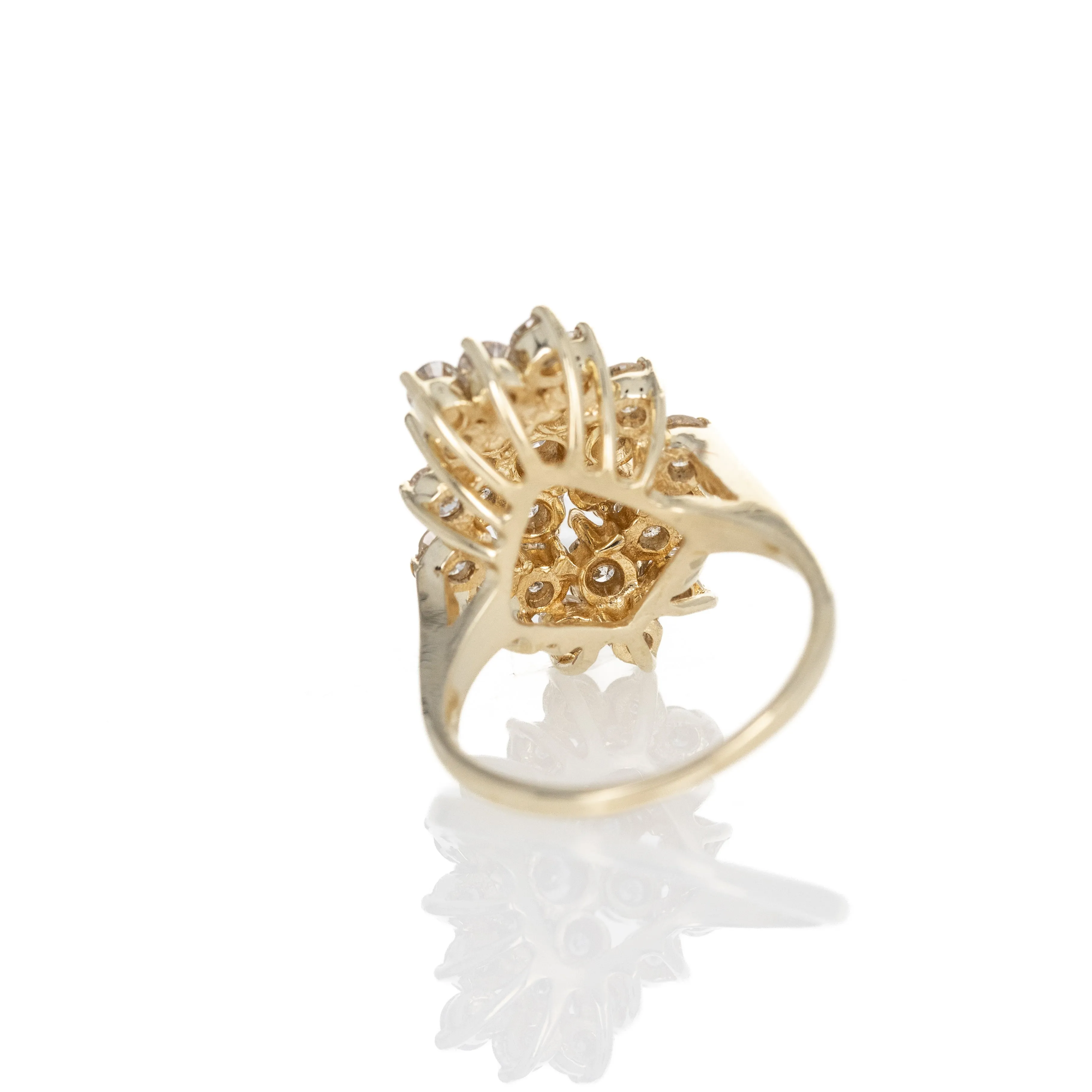 Retro 14K Yellow Gold 1.83 Carat Diamond Waterfall Cluster Ring