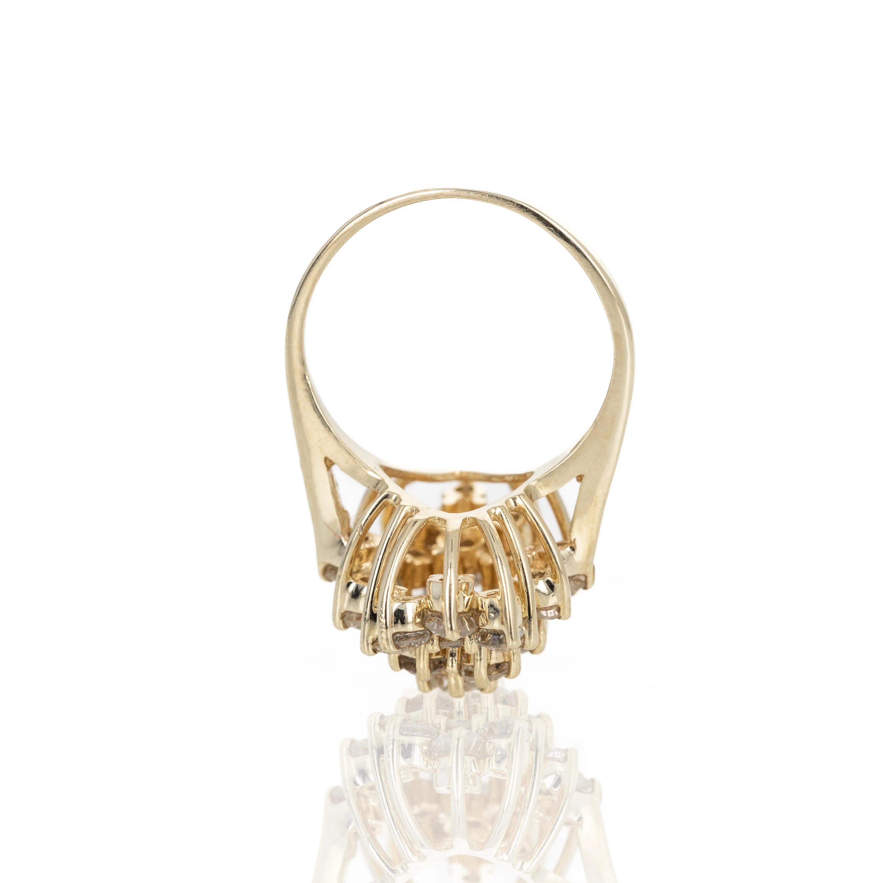 Retro 14K Yellow Gold 1.83 Carat Diamond Waterfall Cluster Ring