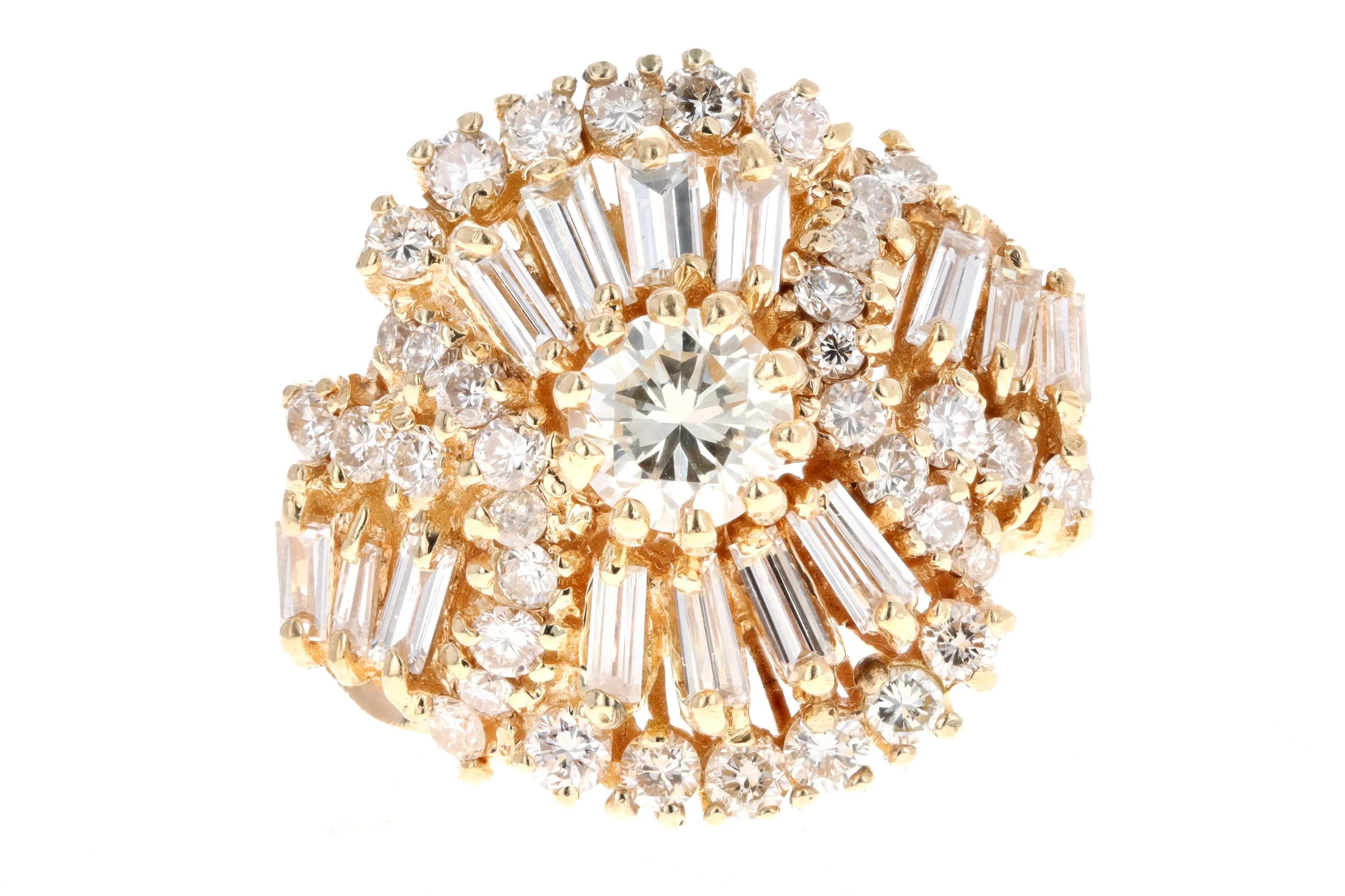 Retro 14K Yellow Gold 2.50 Carat Total Weight Diamond Swirl Ring