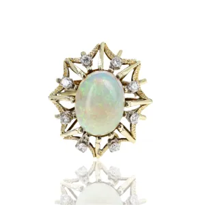 Retro 14K Yellow Gold 3 Carat Opal Diamond Ring