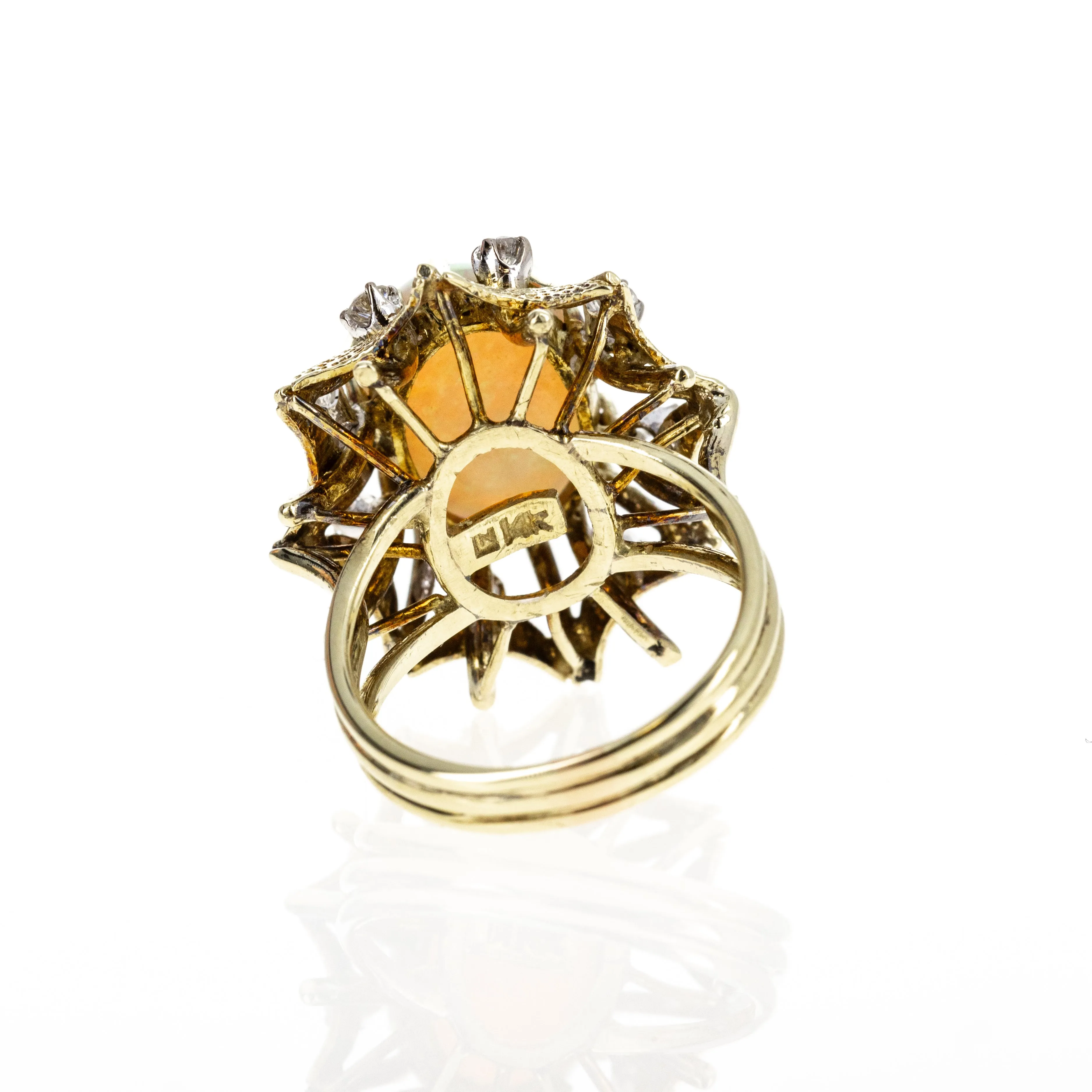 Retro 14K Yellow Gold 3 Carat Opal Diamond Ring