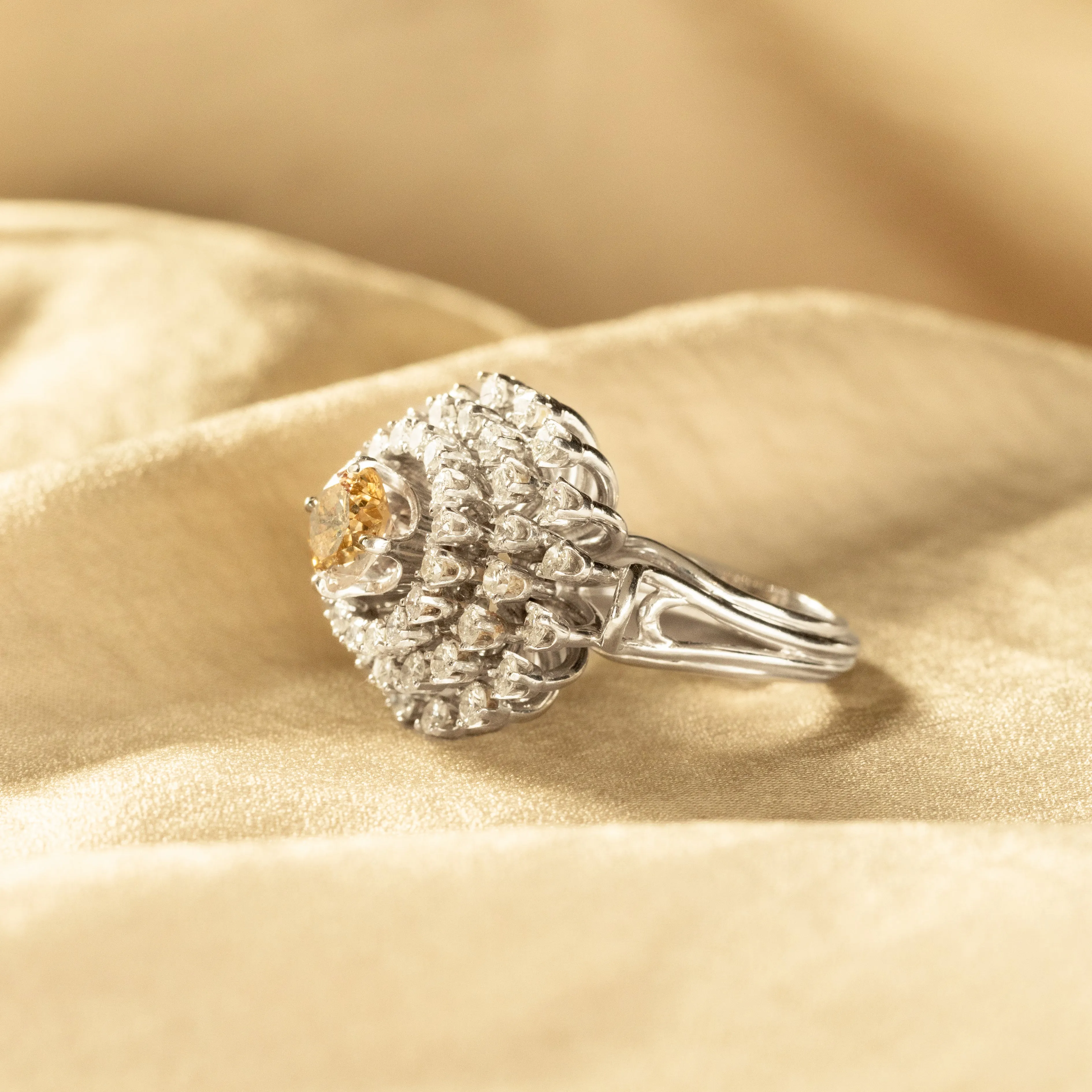 Retro 1.5 Carat Round Champagne Diamond Starburst Ring