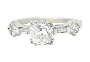 Retro 1.63 CTW Old Mine Diamond Platinum Engagement Ring GIA