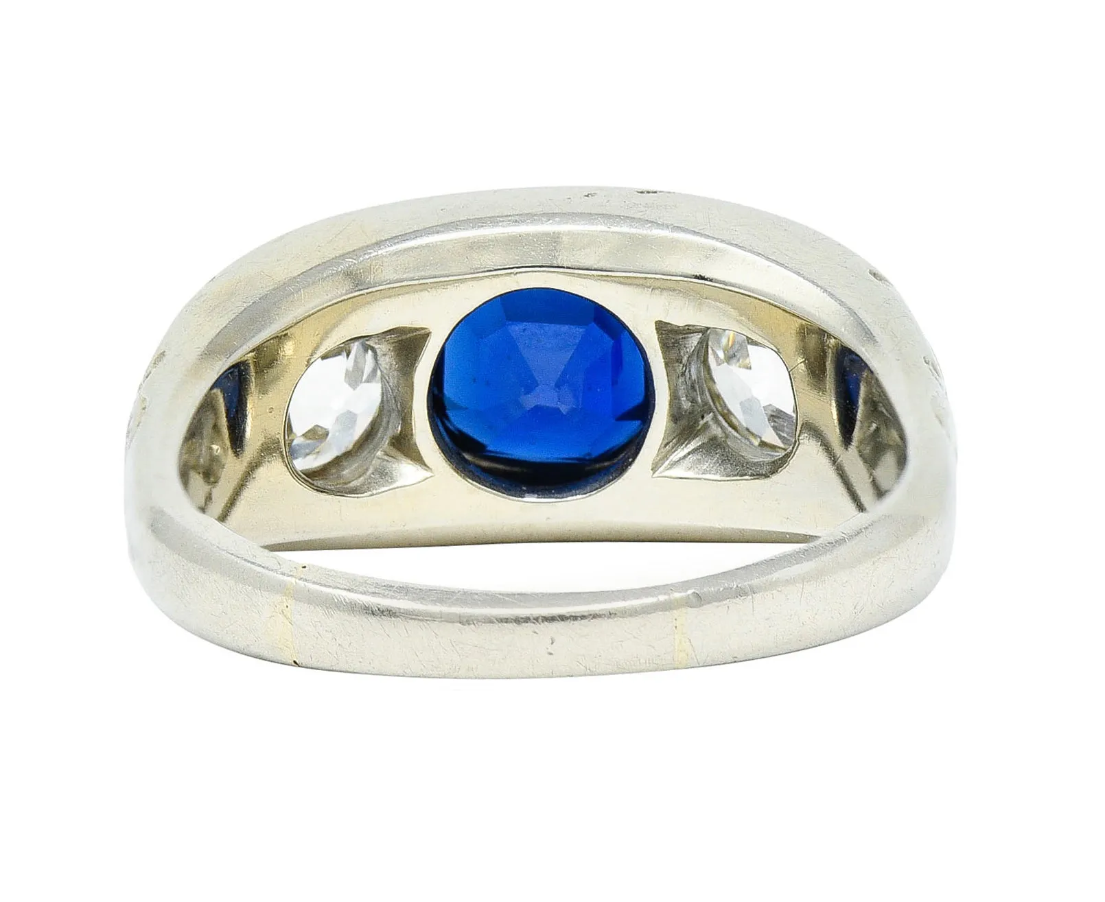 Retro 3.05 CTW No Heat Sapphire Diamond 18 Karat White Gold Gypsy Unisex Ring GIA