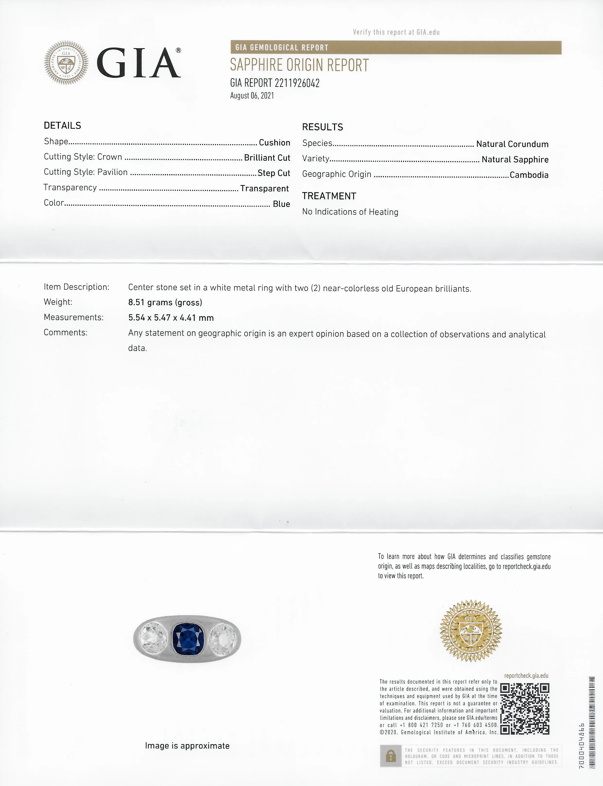 Retro 3.05 CTW No Heat Sapphire Diamond 18 Karat White Gold Gypsy Unisex Ring GIA