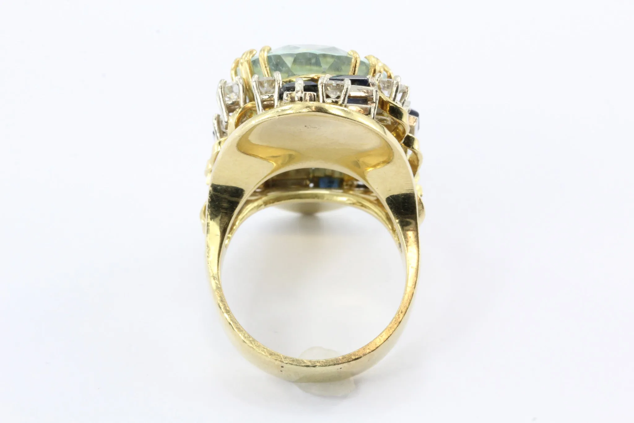 Retro American Modern 18K Gold Aquamarine Sapphire Diamond Chunky Cocktail Ring