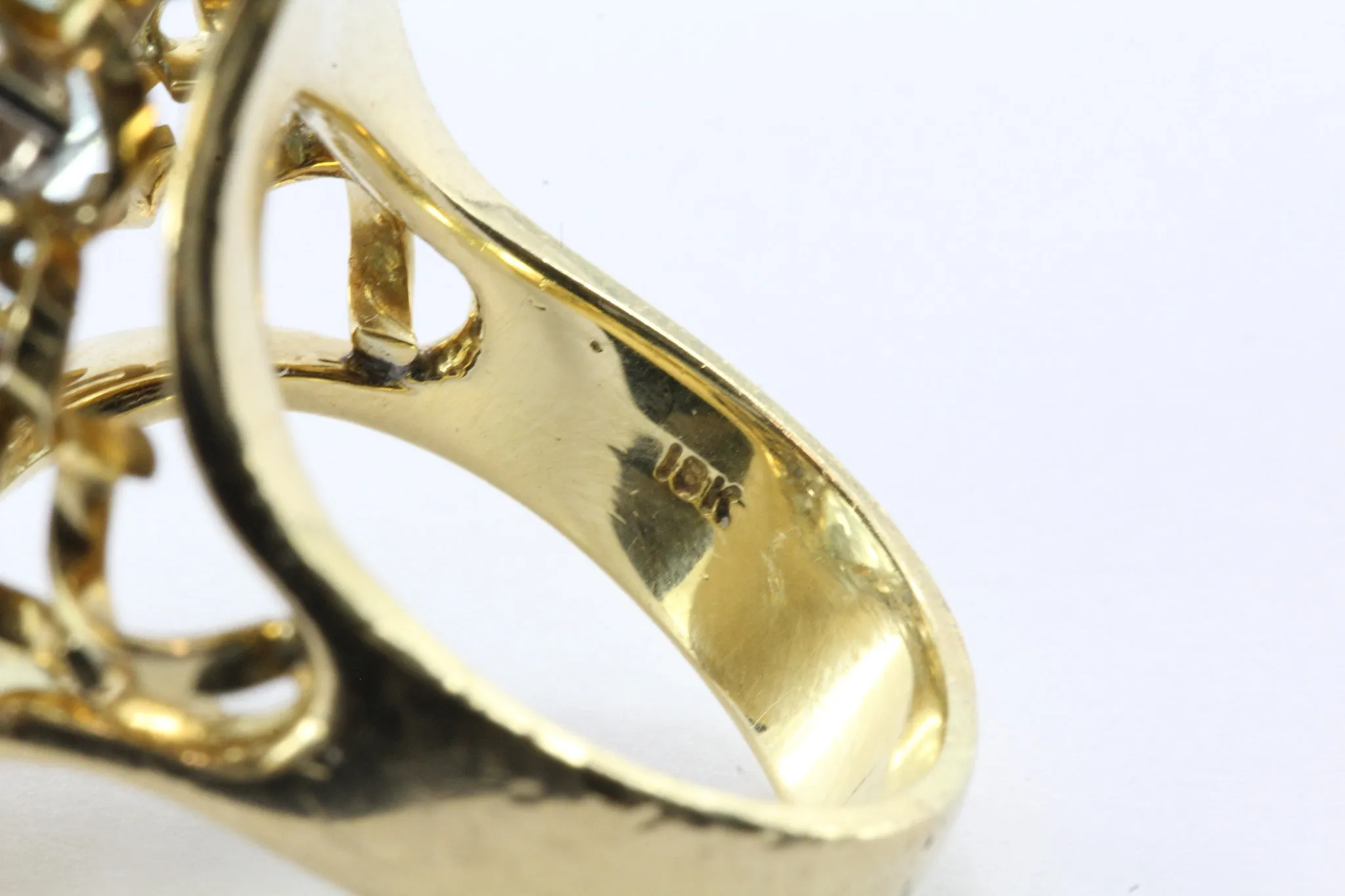 Retro American Modern 18K Gold Aquamarine Sapphire Diamond Chunky Cocktail Ring