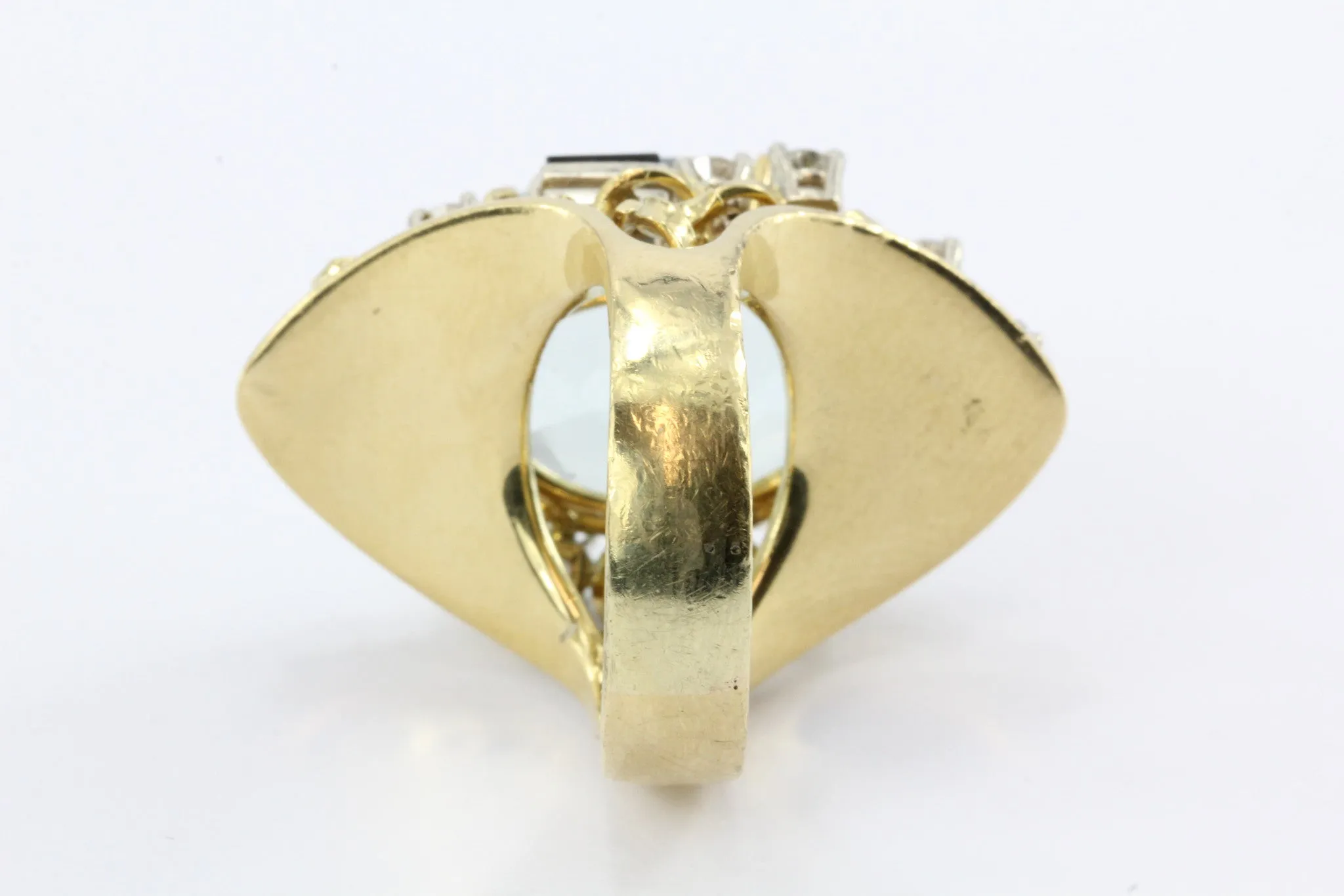 Retro American Modern 18K Gold Aquamarine Sapphire Diamond Chunky Cocktail Ring