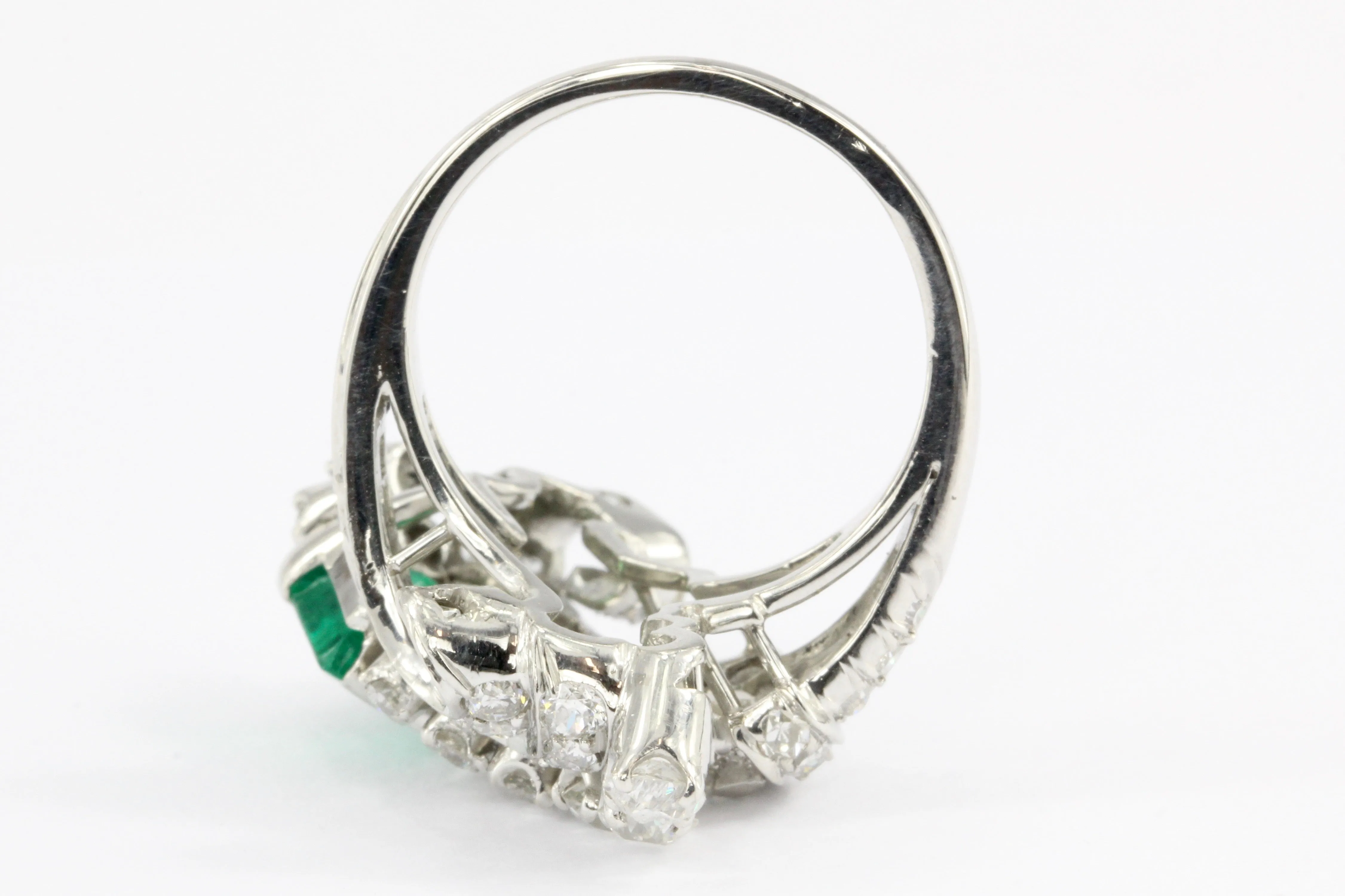Retro Art Deco Platinum Diamond Emerald Cluster Ring C.1930's
