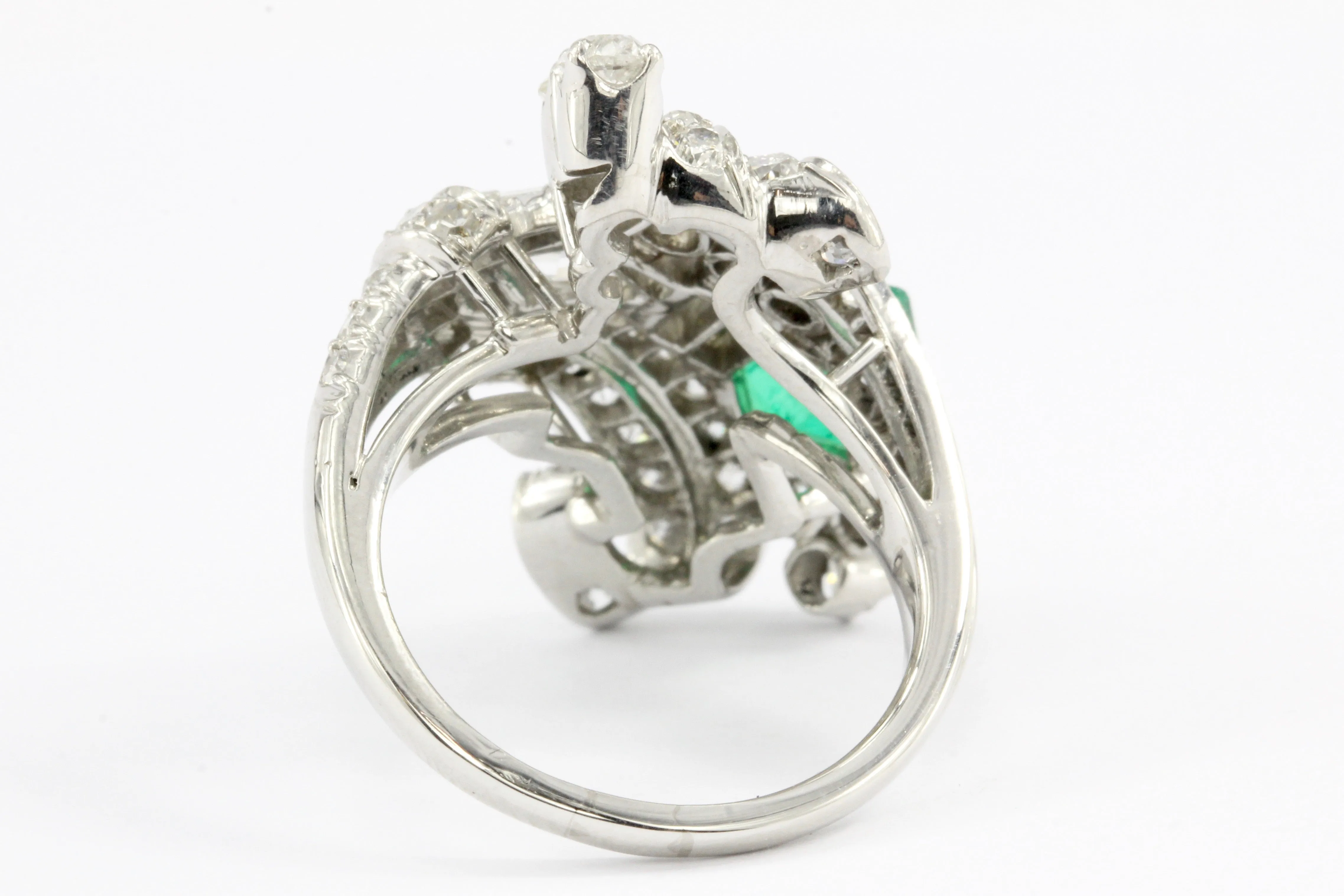 Retro Art Deco Platinum Diamond Emerald Cluster Ring C.1930's