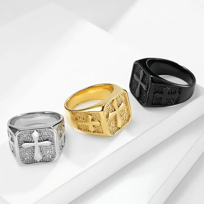 Retro Cross Carved Ring Titanium Steel Hand Jewelry