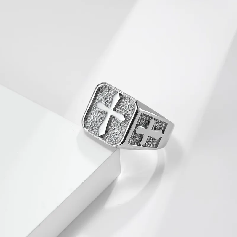 Retro Cross Carved Ring Titanium Steel Hand Jewelry