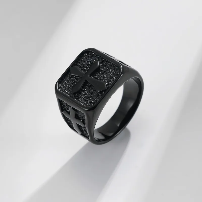 Retro Cross Carved Ring Titanium Steel Hand Jewelry