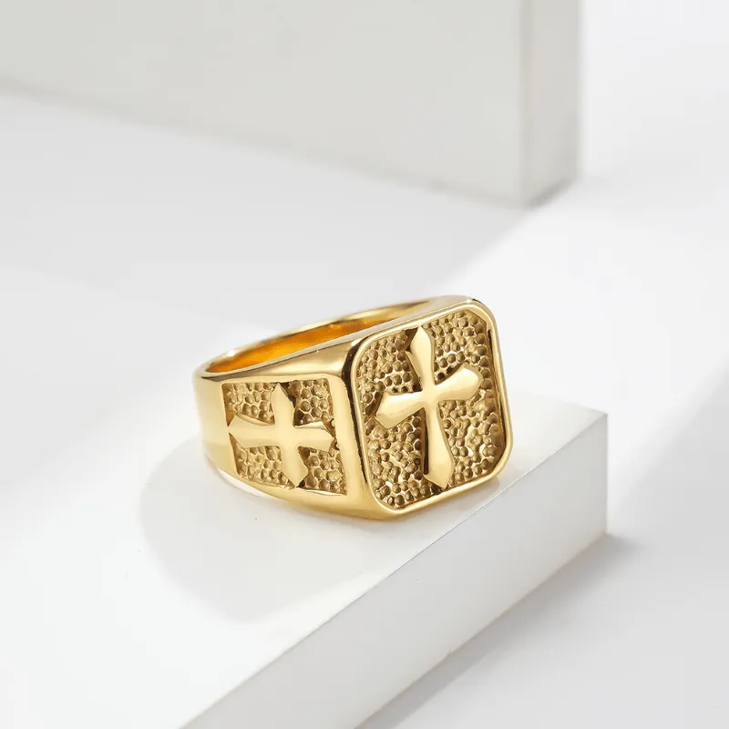 Retro Cross Carved Ring Titanium Steel Hand Jewelry