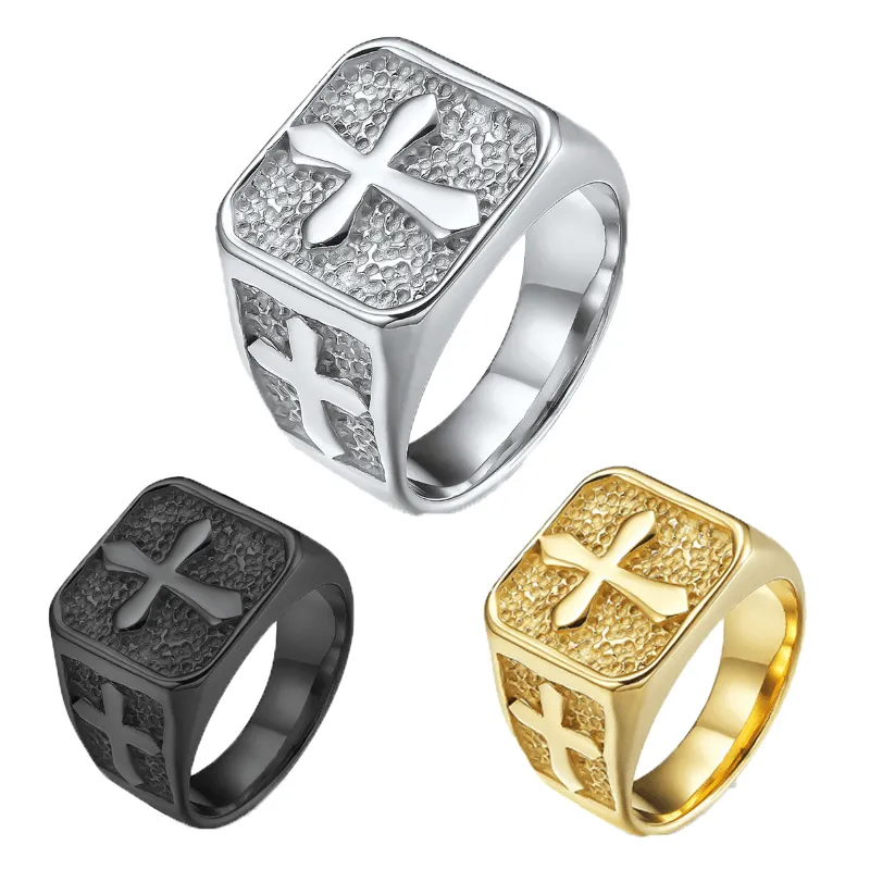 Retro Cross Carved Ring Titanium Steel Hand Jewelry