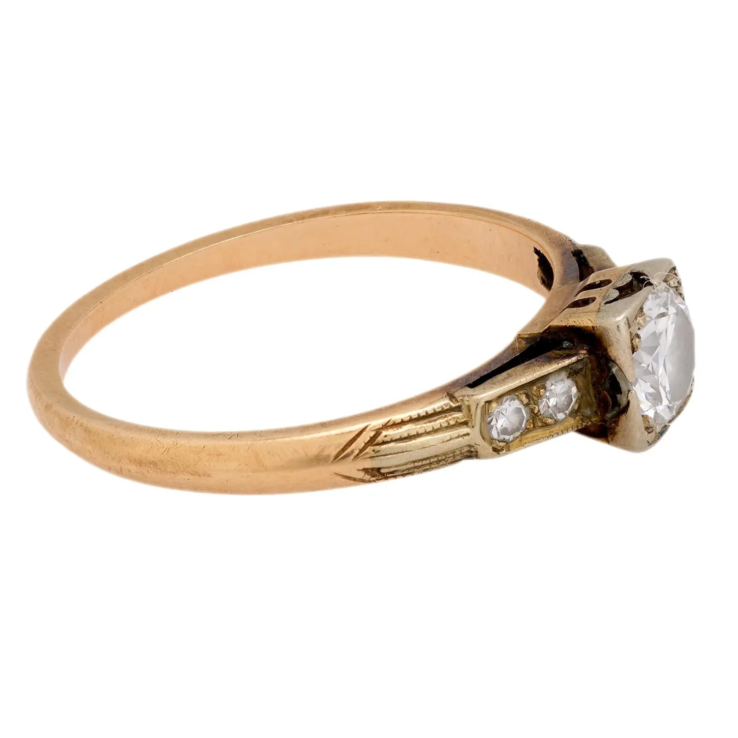 Retro diamond 14k yellow and white gold engagement ring