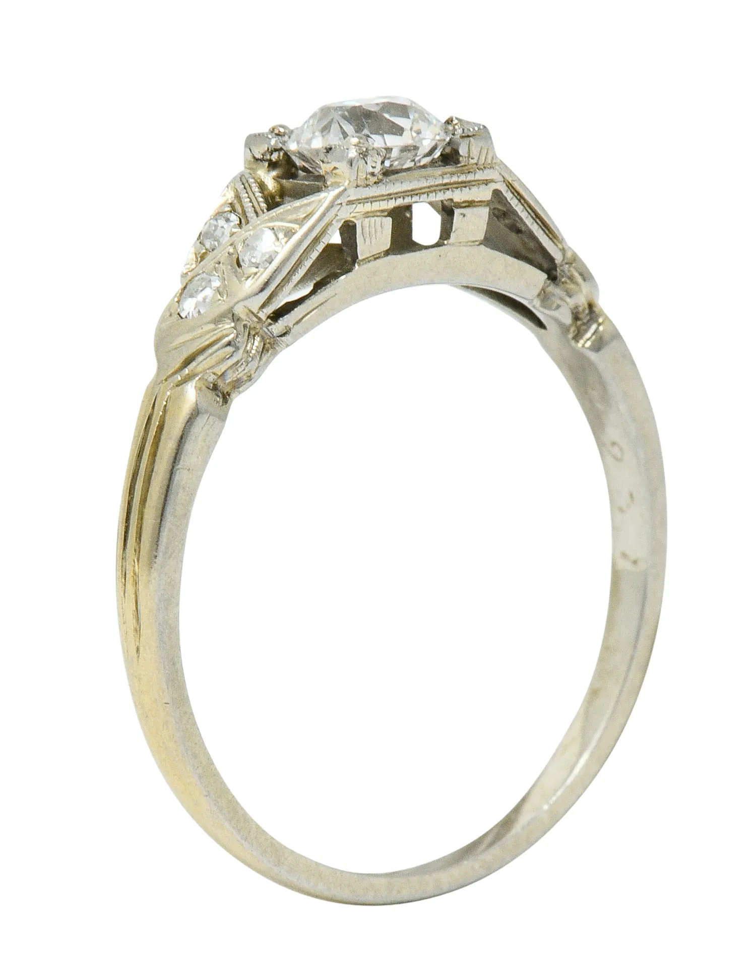 Retro Diamond 18 Karat White Gold Engagement Ring