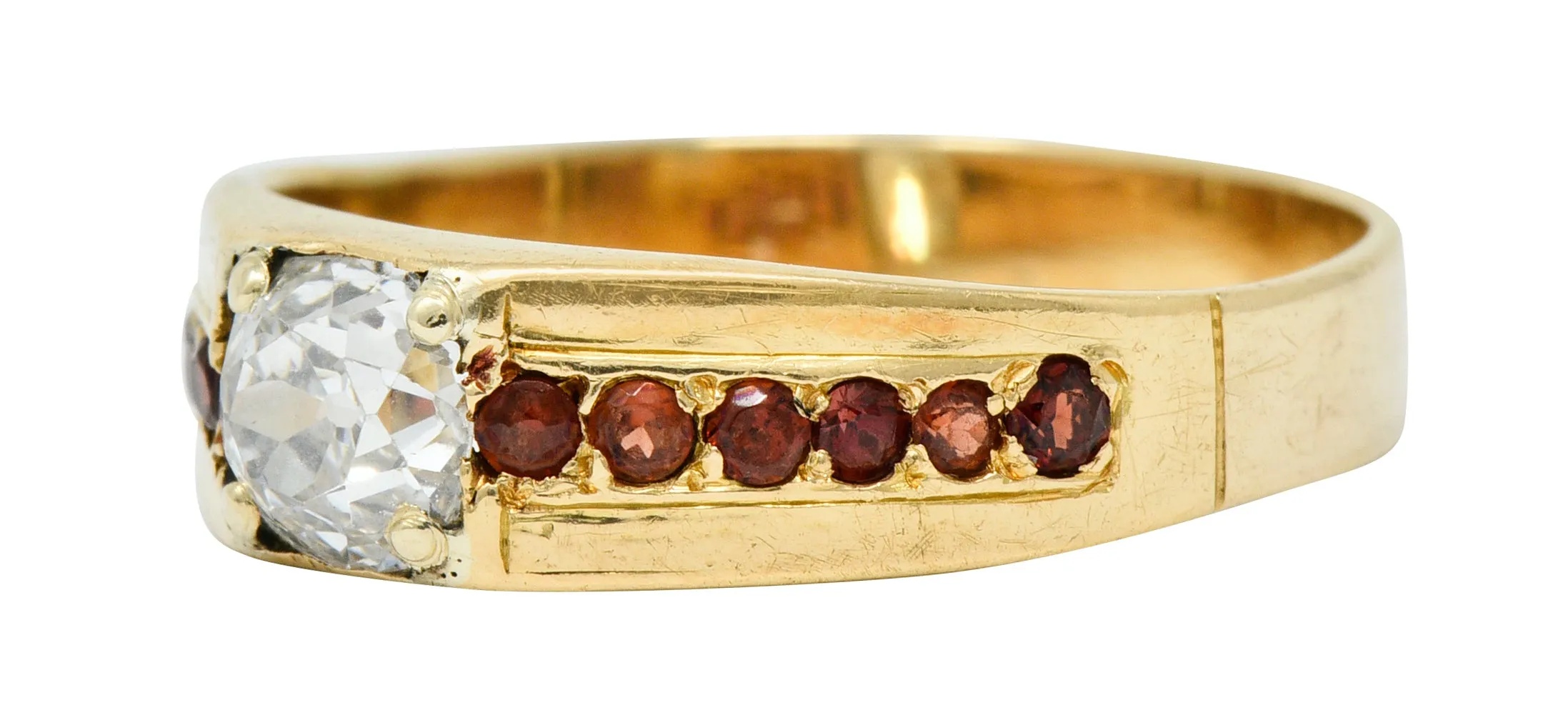 Retro Garnet 0.51 CTW Diamond 14 Karat Gold Unisex Ring