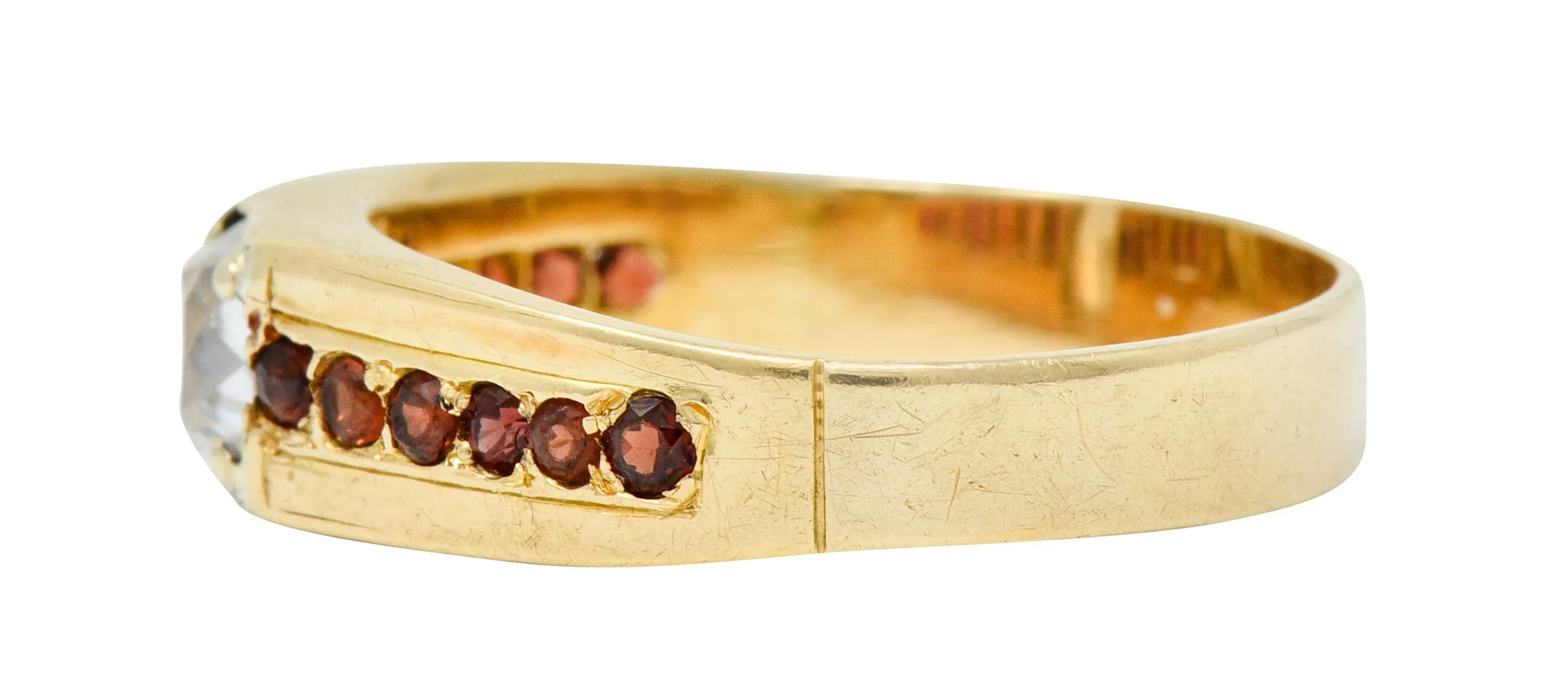 Retro Garnet 0.51 CTW Diamond 14 Karat Gold Unisex Ring