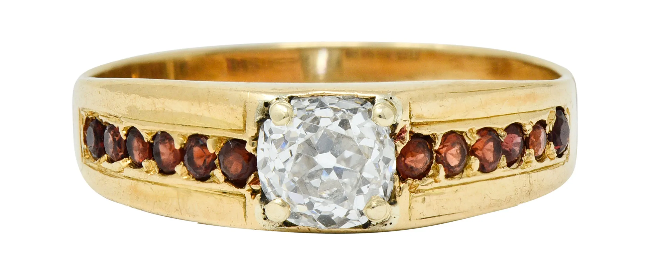 Retro Garnet 0.51 CTW Diamond 14 Karat Gold Unisex Ring
