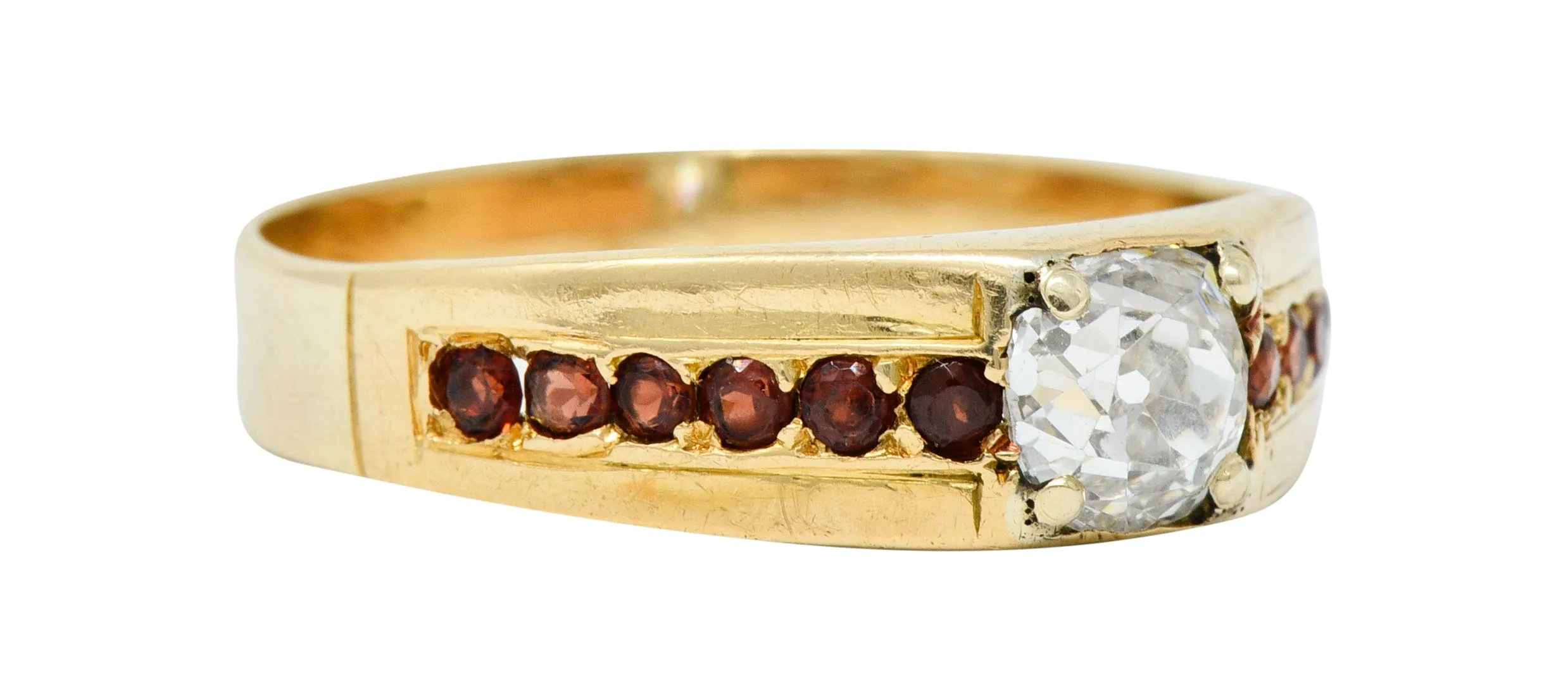 Retro Garnet 0.51 CTW Diamond 14 Karat Gold Unisex Ring