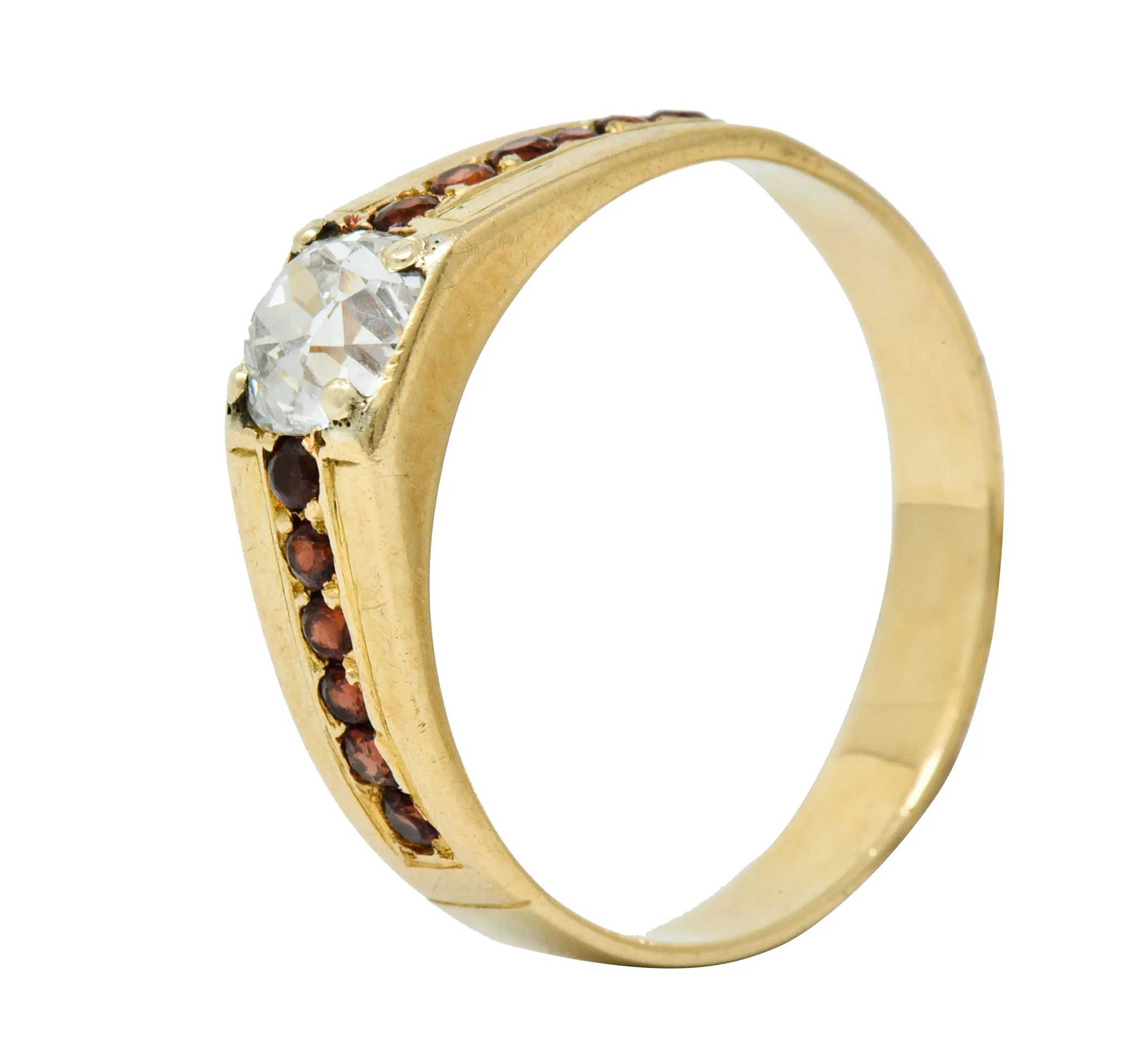 Retro Garnet 0.51 CTW Diamond 14 Karat Gold Unisex Ring