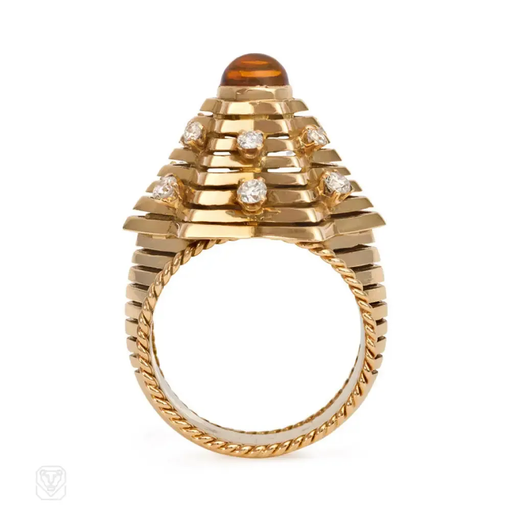 Retro gold, citrine and diamond star ring.