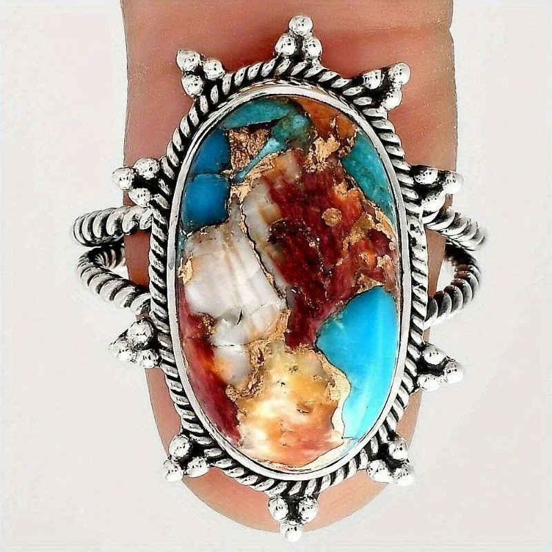 Retro gorgeous turquoise fashion ring, Bohemian Style Turquoise Elegant Ring