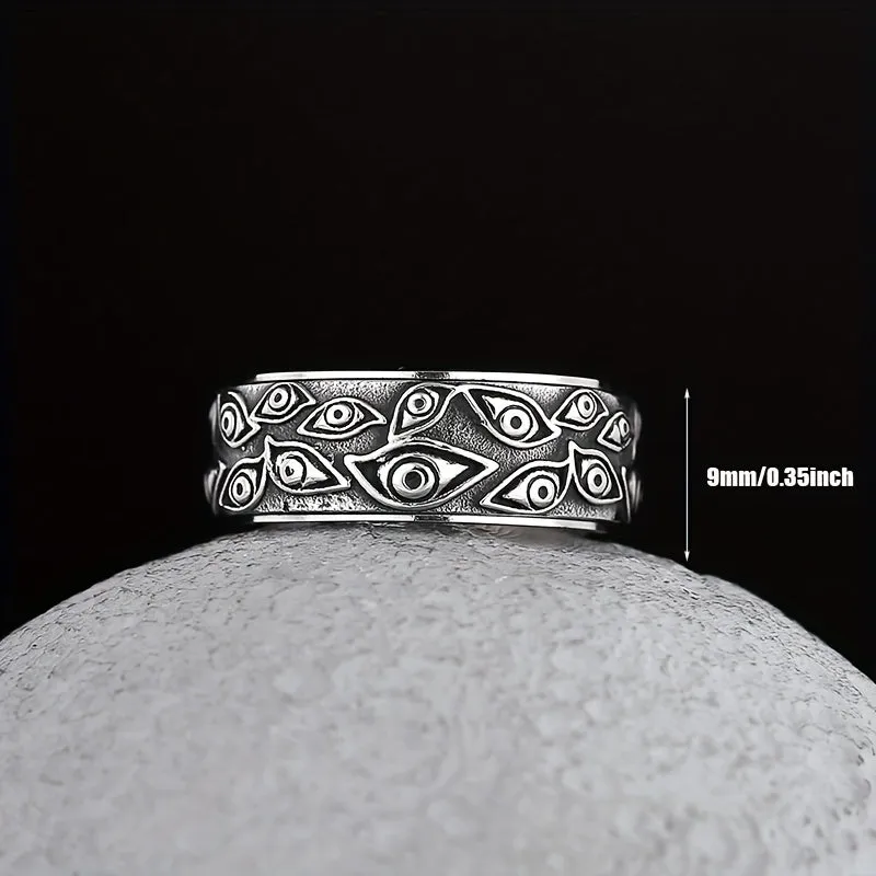 Retro Men's Eye Ring Stainless Steel Turnable Decompression Jewelry