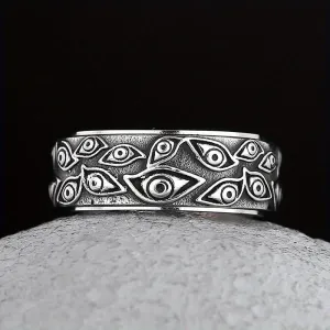 Retro Men's Eye Ring Stainless Steel Turnable Decompression Jewelry