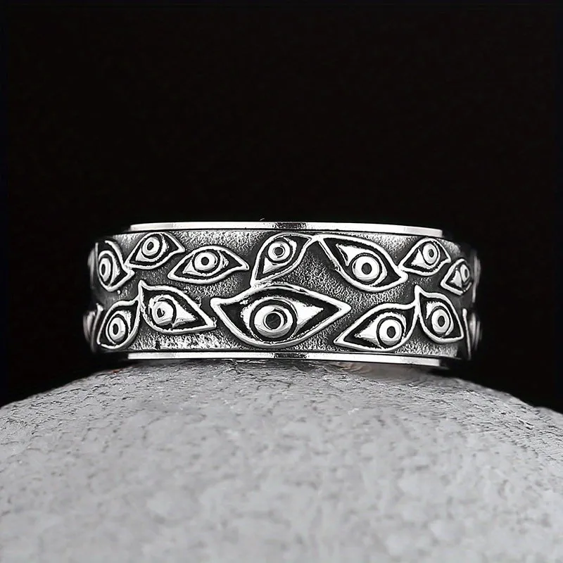 Retro Men's Eye Ring Stainless Steel Turnable Decompression Jewelry