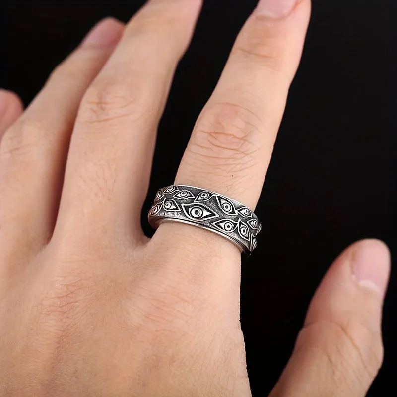 Retro Men's Eye Ring Stainless Steel Turnable Decompression Jewelry
