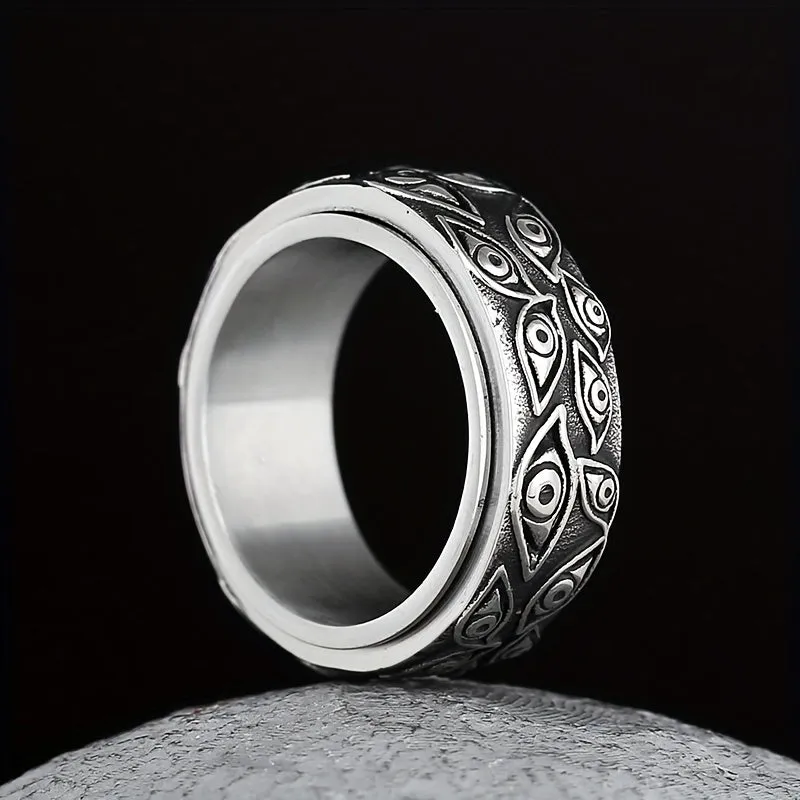 Retro Men's Eye Ring Stainless Steel Turnable Decompression Jewelry