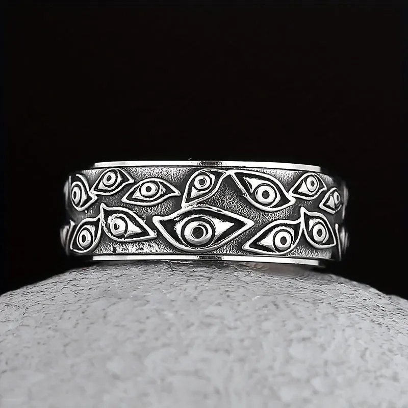 Retro Men's Eye Ring Stainless Steel Turnable Decompression Jewelry