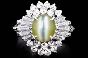 Retro Platinum 1.19 Carat Cat's Eye Chrysoberyl & Diamond Ring