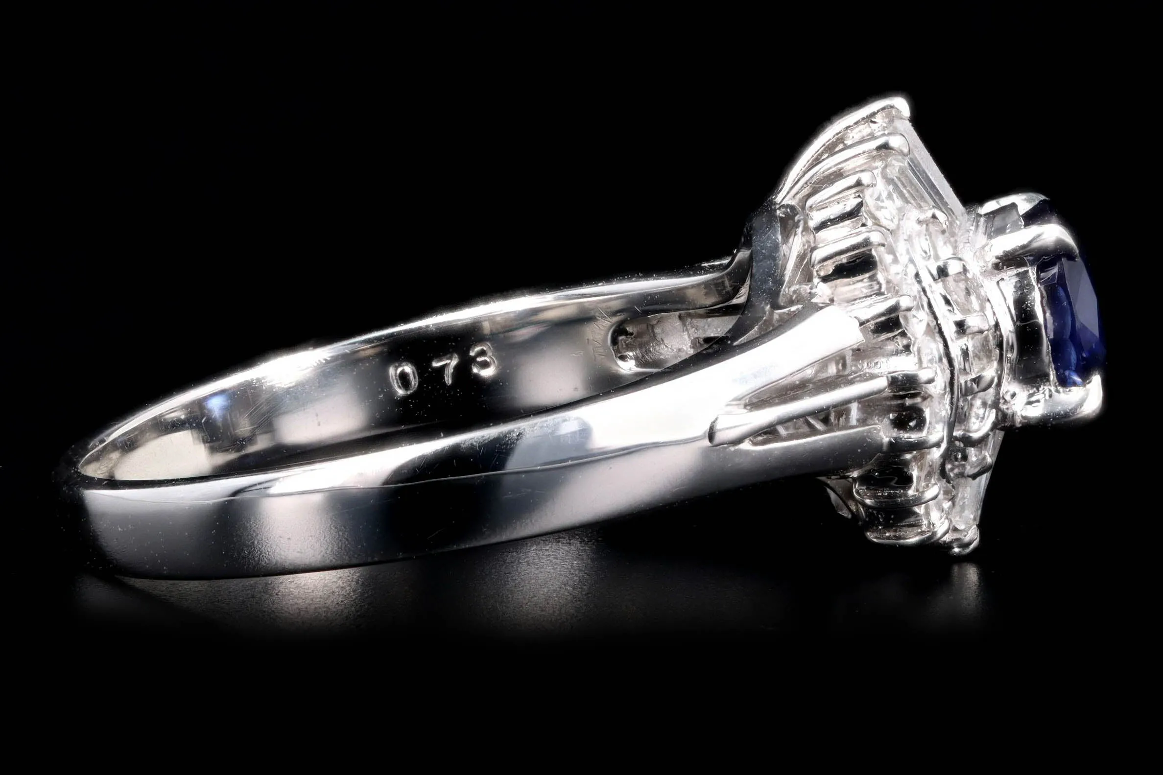 Retro Platinum 1.73 Carat Round Natural Sapphire & Diamond Ballerina Ring