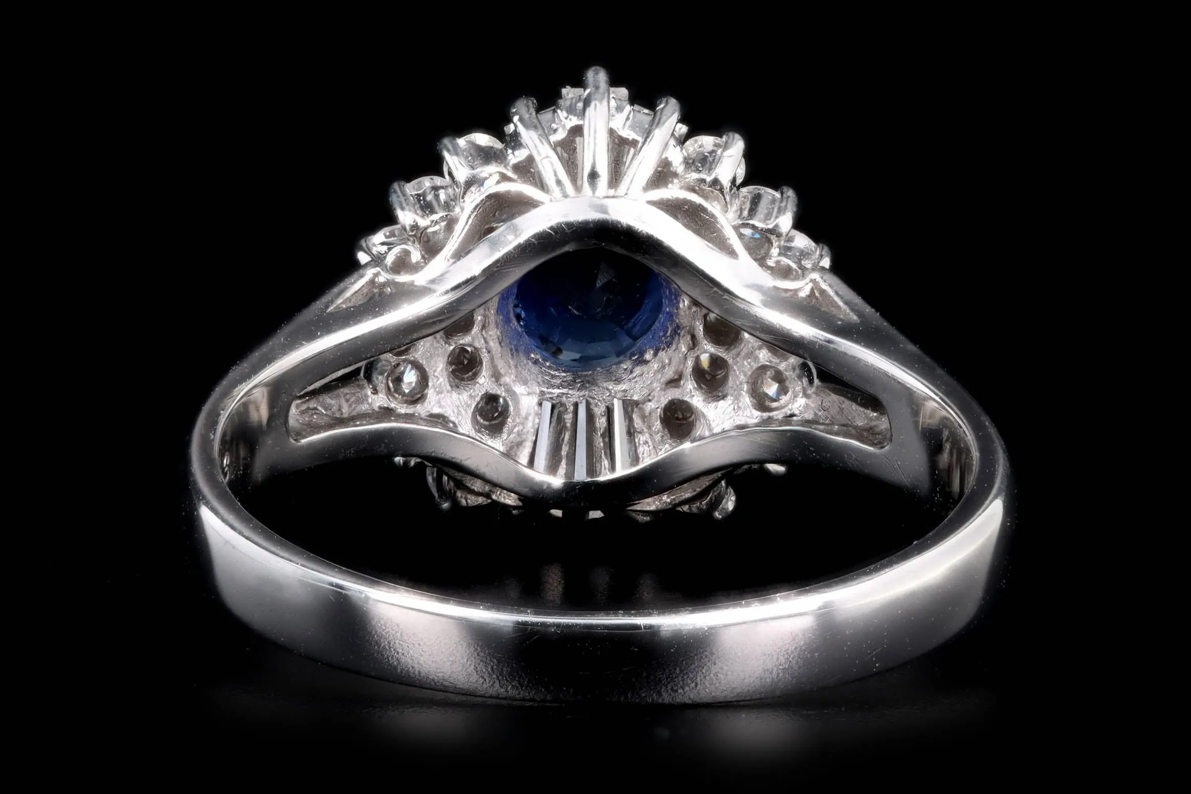 Retro Platinum 1.73 Carat Round Natural Sapphire & Diamond Ballerina Ring