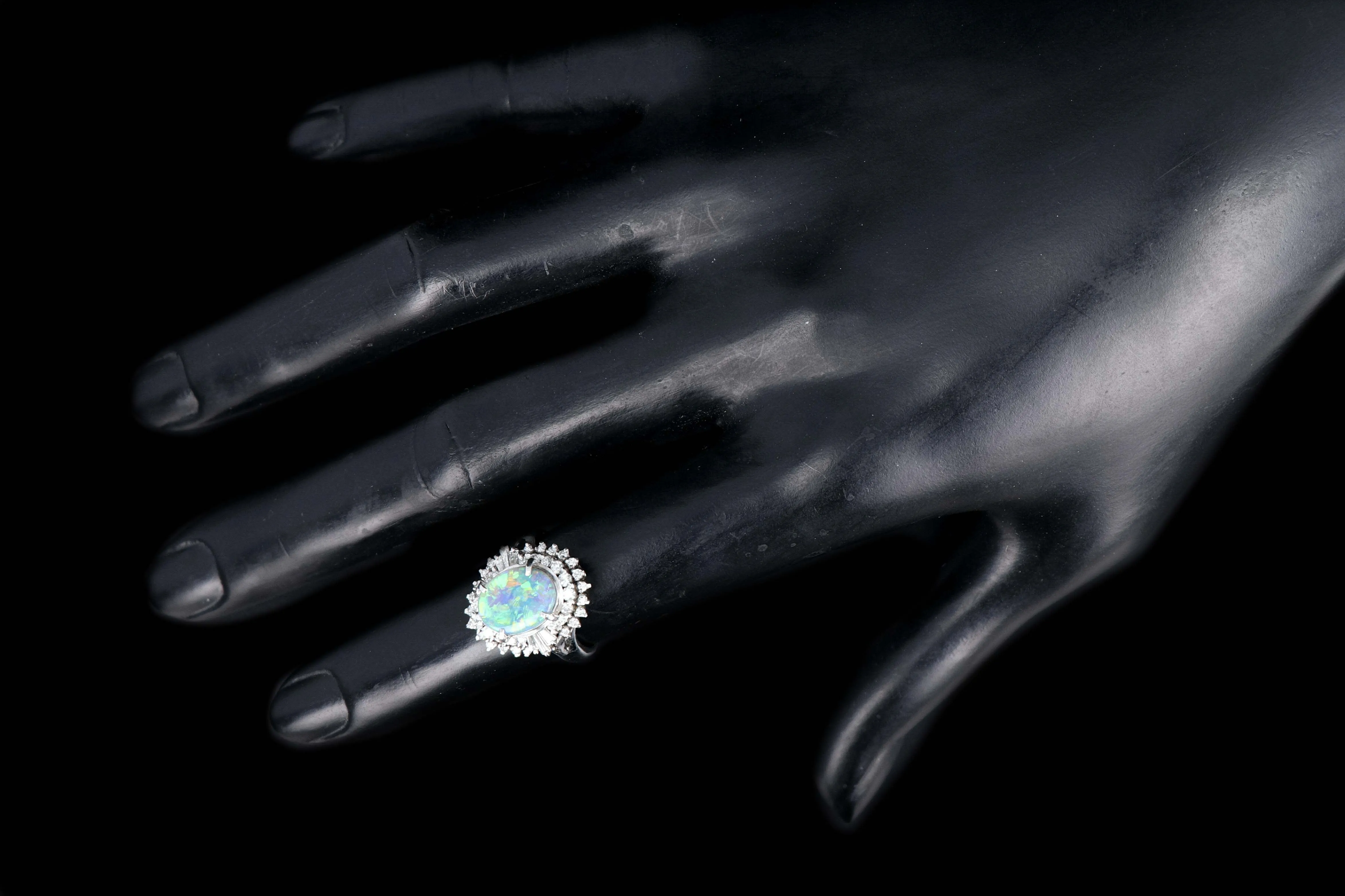 Retro Platinum 1.76 Carat Opal and Diamond Cocktail Ring
