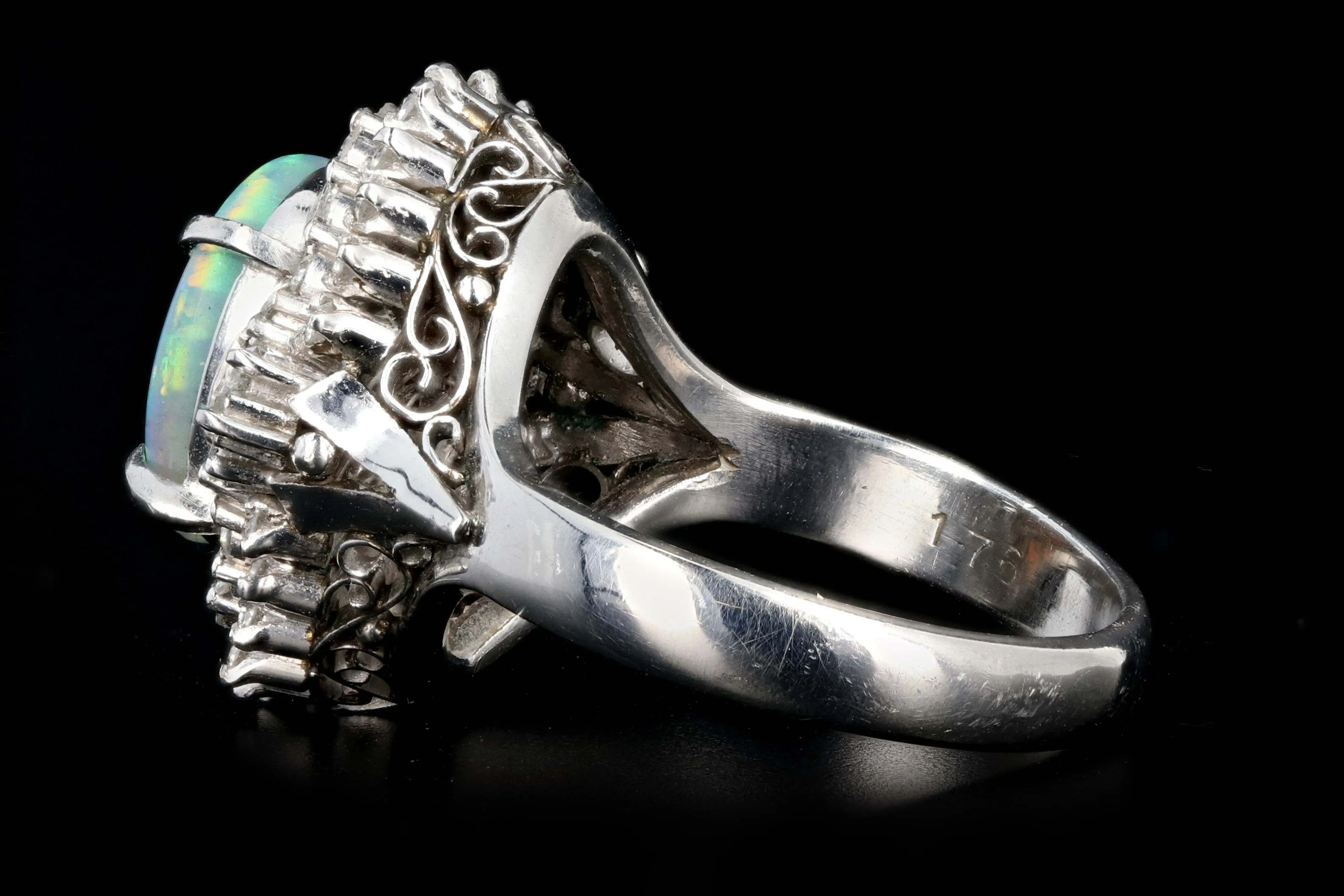 Retro Platinum 1.76 Carat Opal and Diamond Cocktail Ring