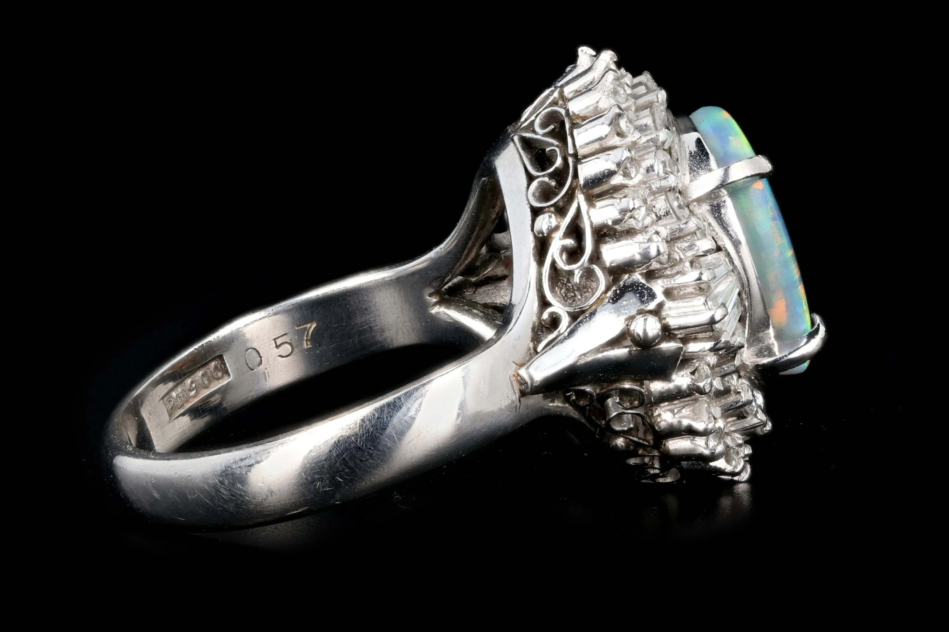Retro Platinum 1.76 Carat Opal and Diamond Cocktail Ring