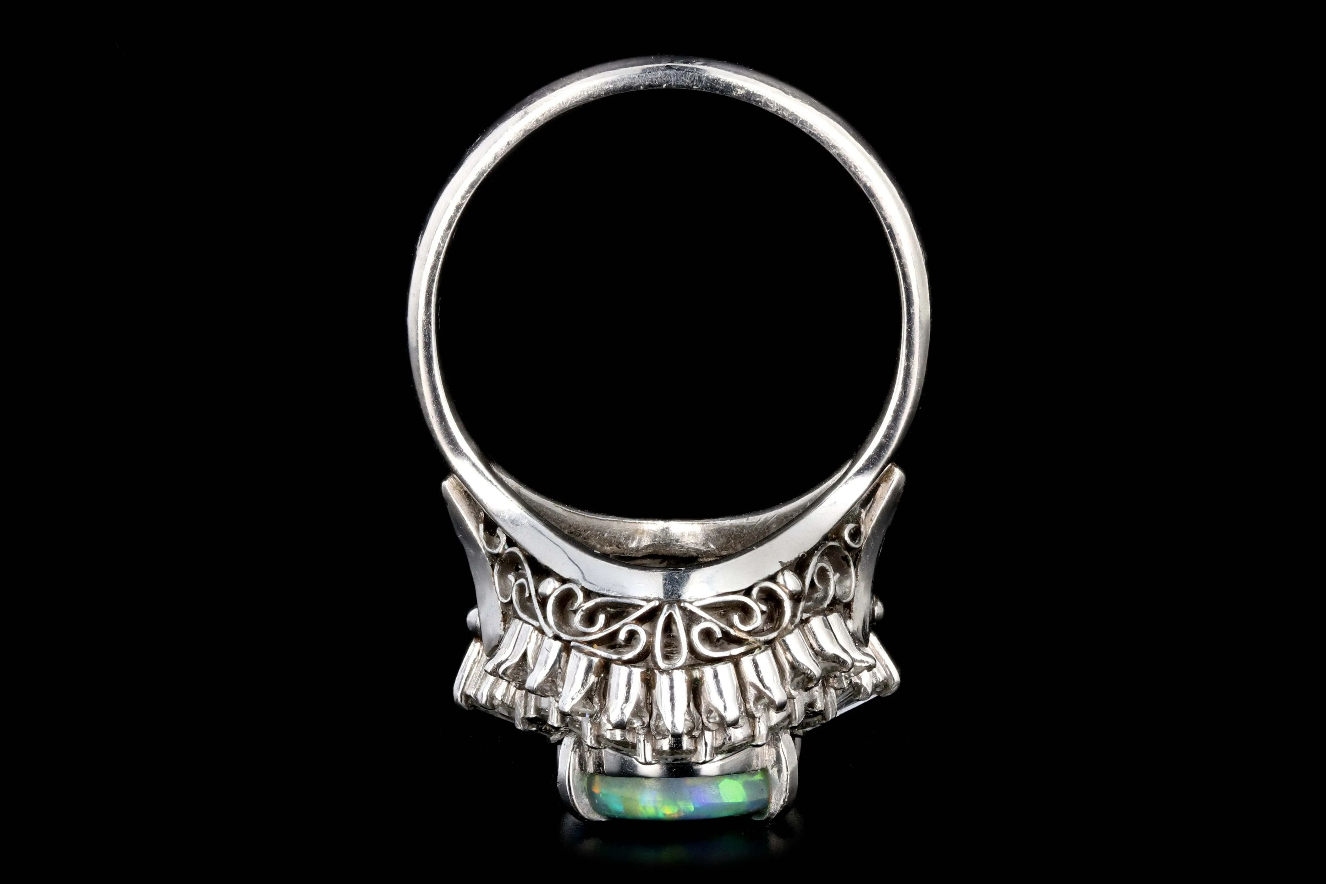 Retro Platinum 1.76 Carat Opal and Diamond Cocktail Ring